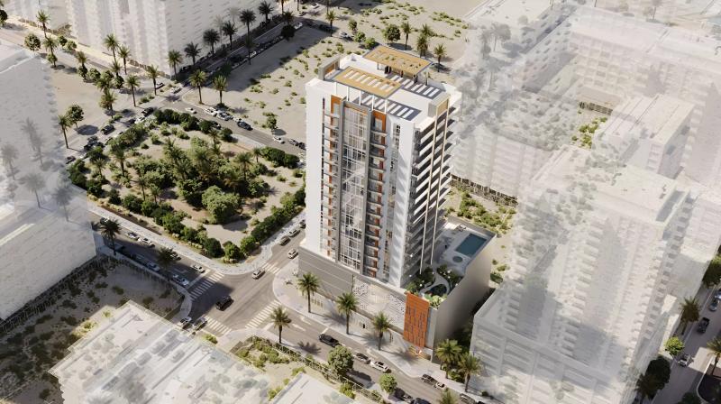 Park Boulevard apartment tower exterior facade in Jumeirah Village Circle, Dubai
