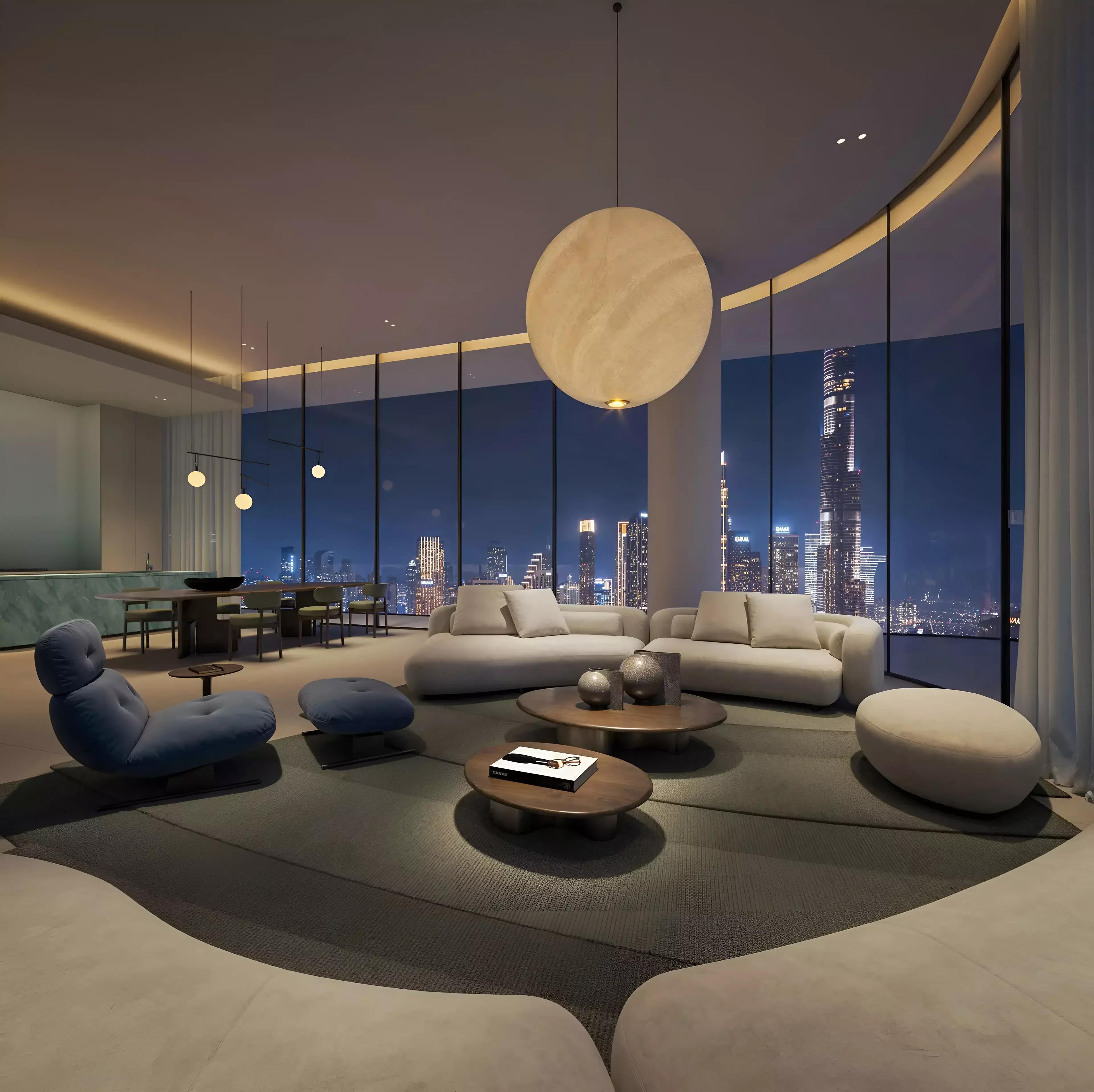 Interior living space render at Inaura Hotels & Residences