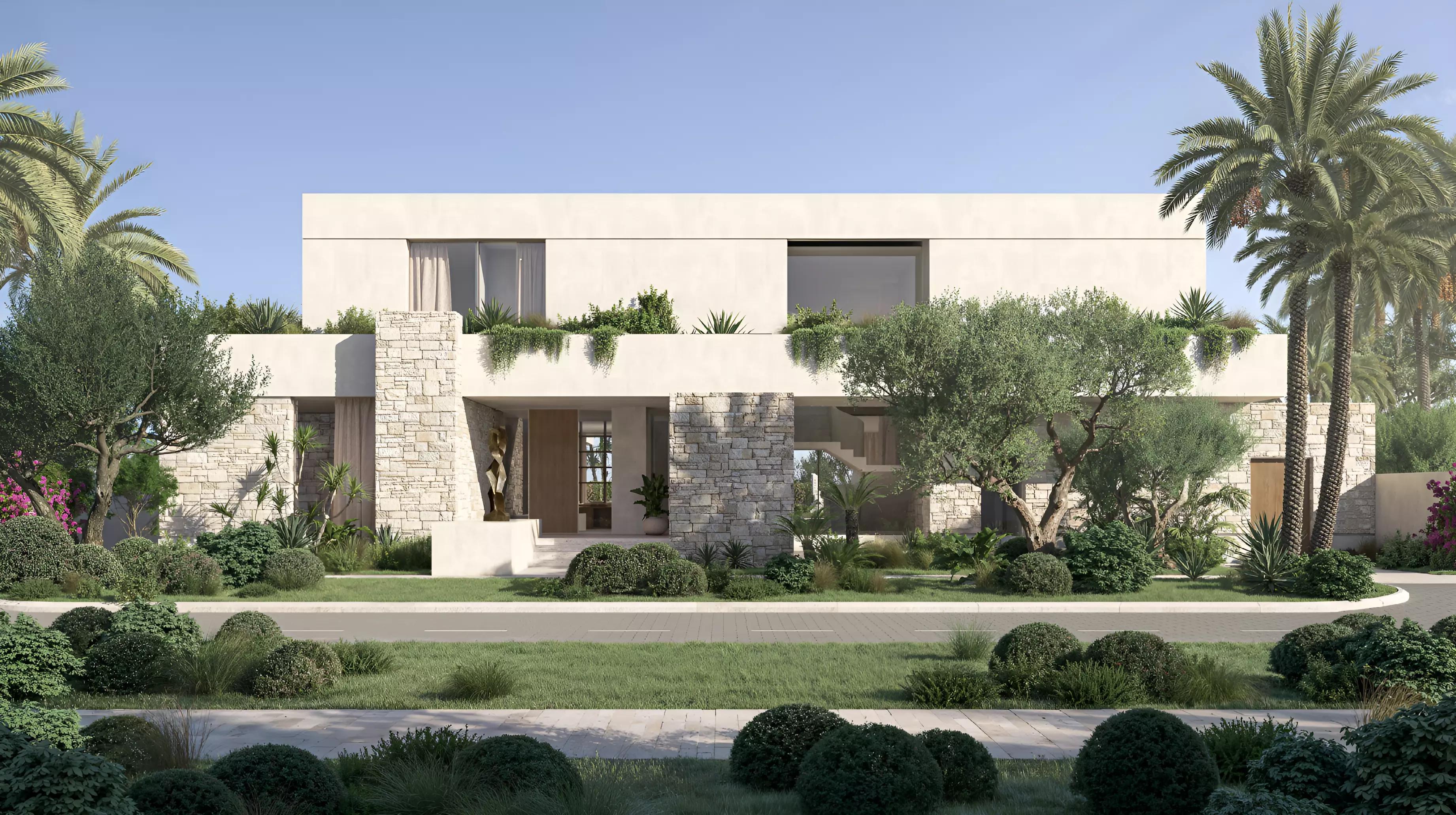Avra and Aurora villa outdoor terrace and garden area, Dubai Hills Estate