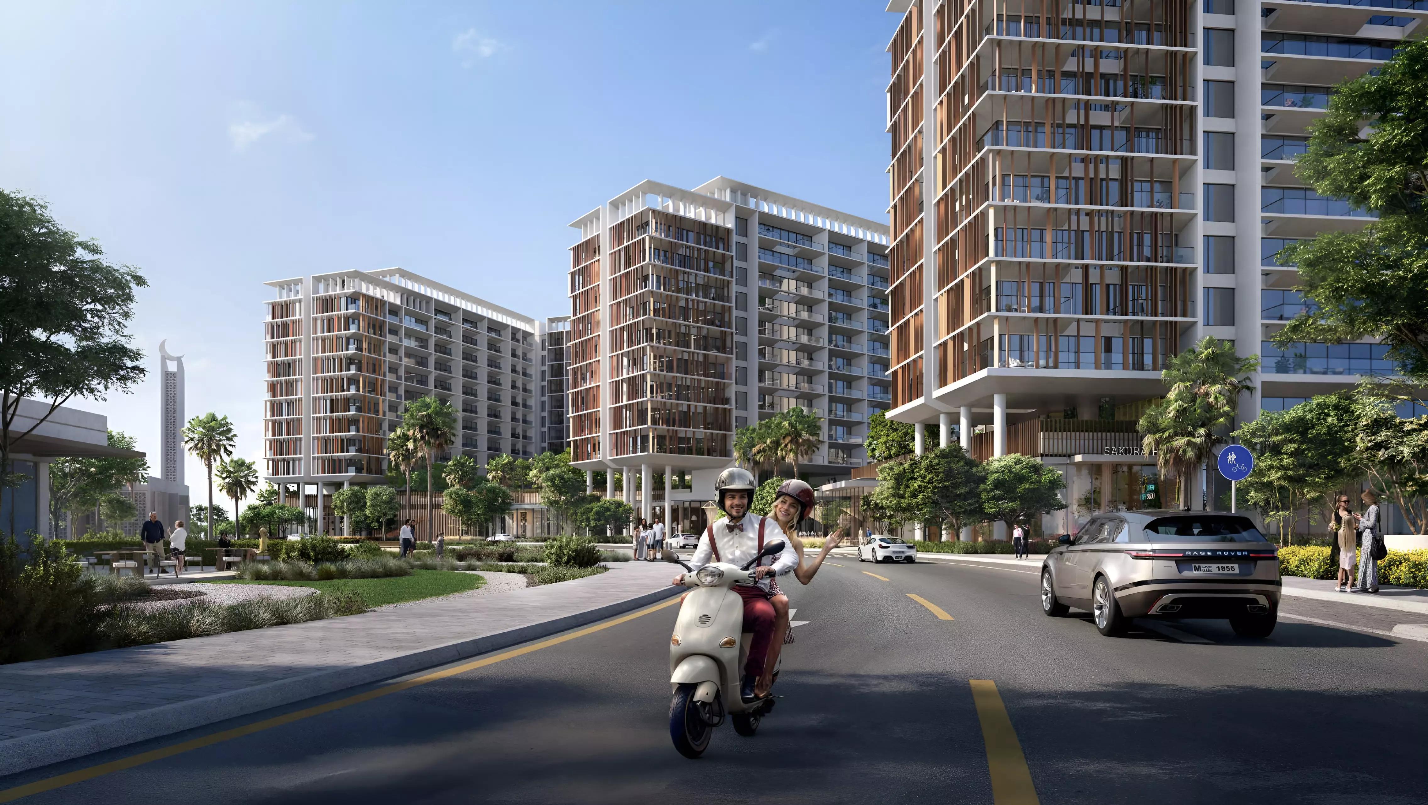 Ivy at Park Five landscaped garden courtyard, Park Five community, Dubai