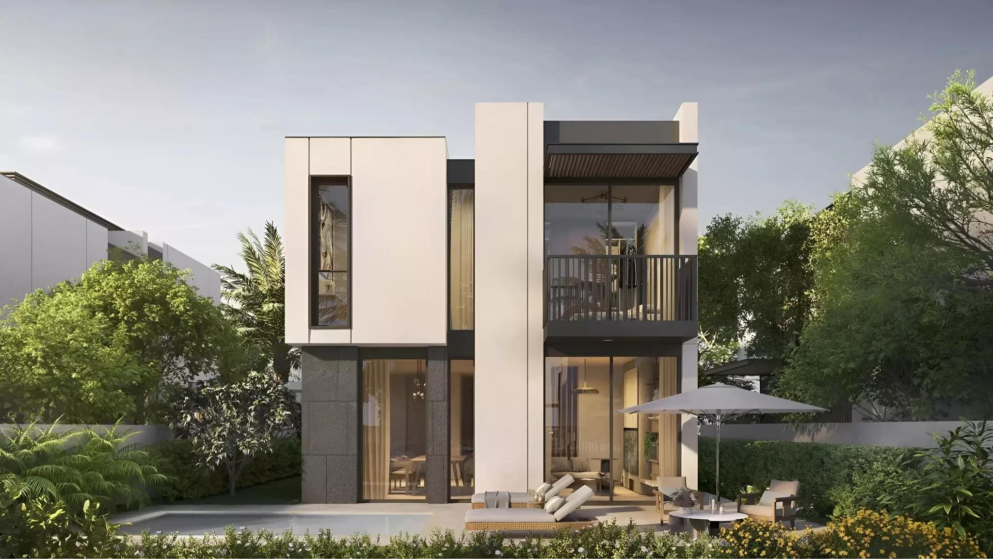 Falls villa community pool and landscaped grounds, Haven By Aldar