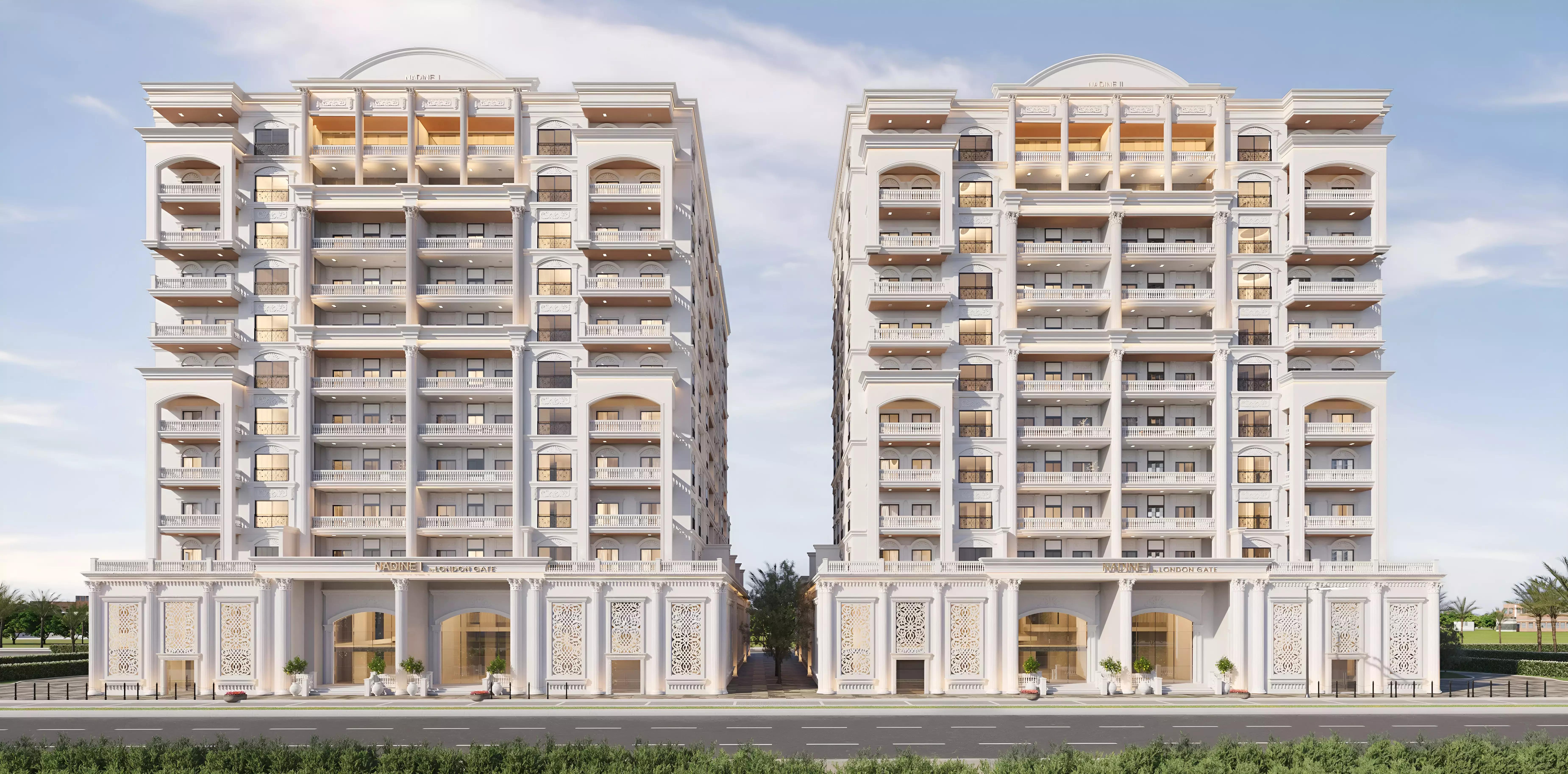 Residential courtyard view at Nadine Residences 2, Al Furjan, Dubai