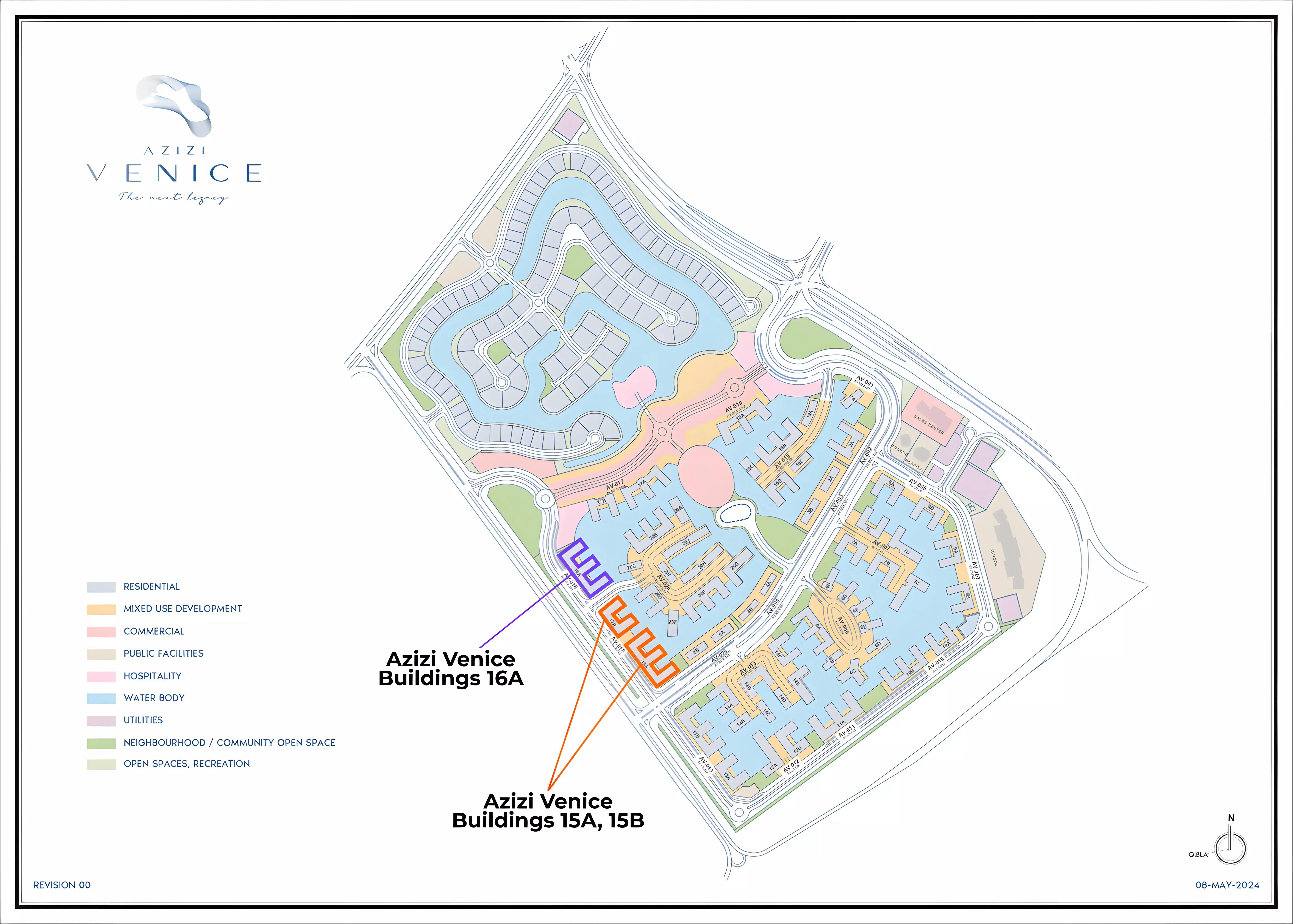 Azizi Venice masterplan layout showing canal and towers, Dubai South