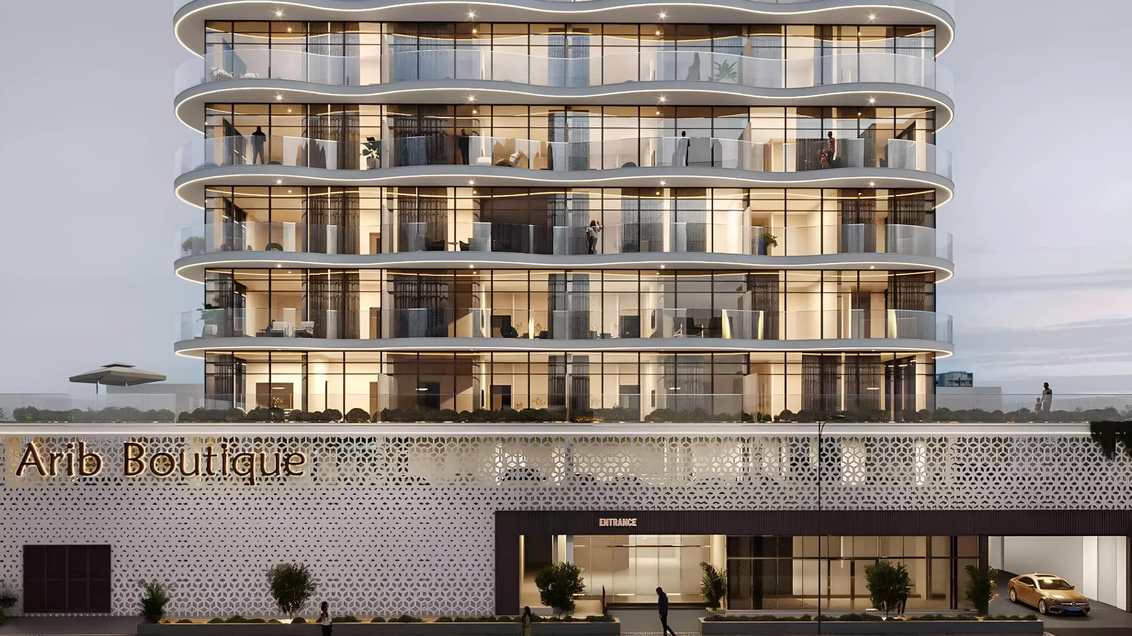 Arib Boutique building exterior in Dubai Land Residence Complex, Dubai