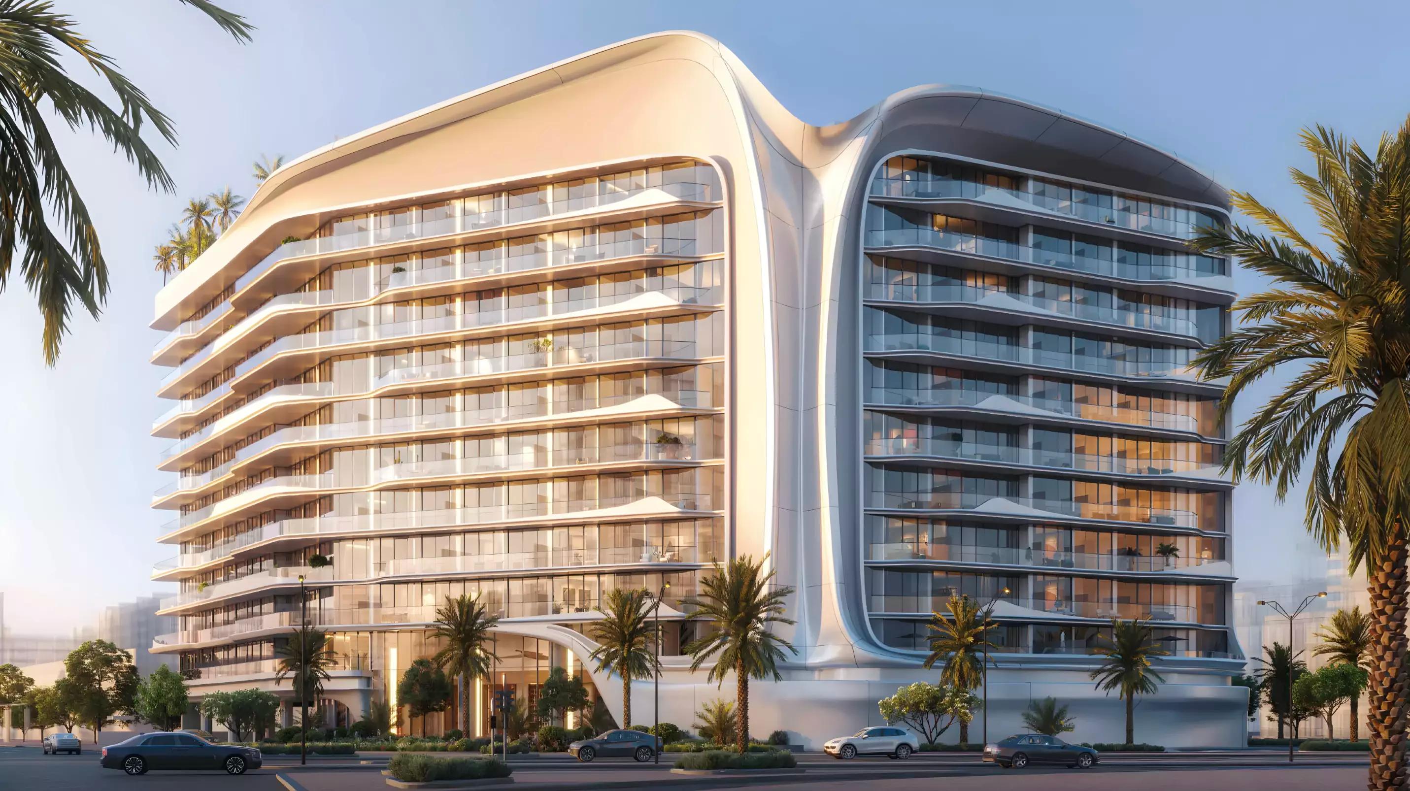 Beverly Grande tower exterior view, Motor City, Dubai