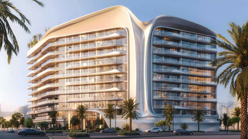 Beverly Grande tower exterior view, Motor City, Dubai