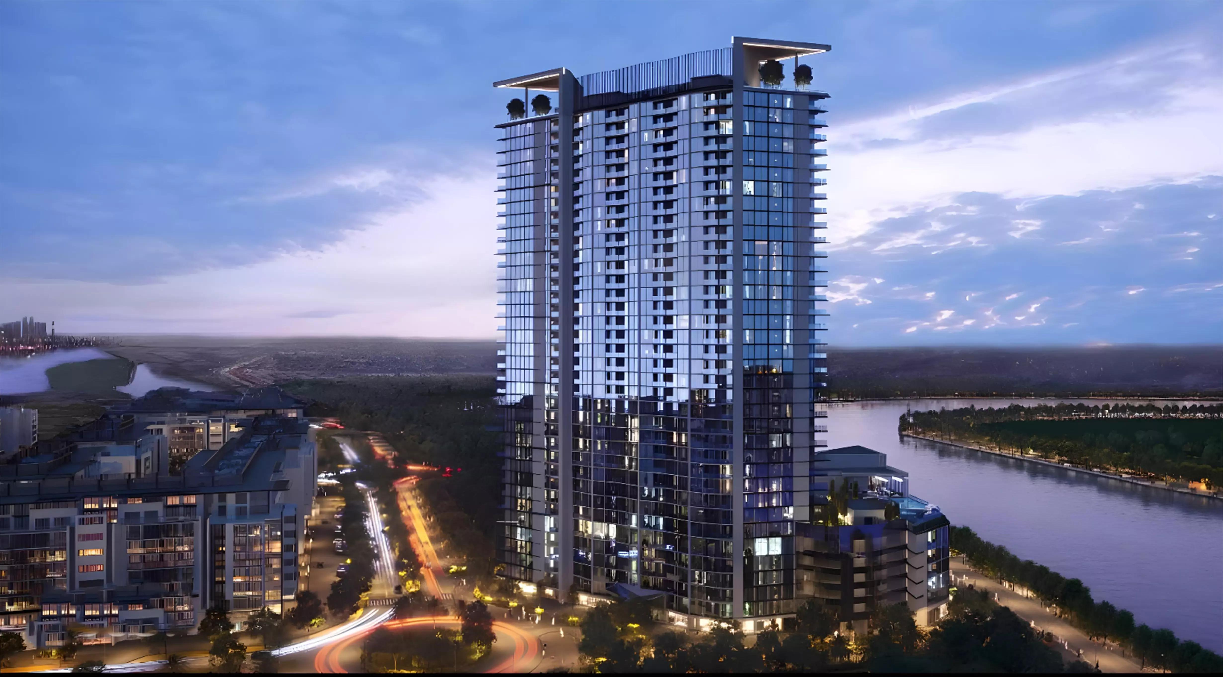 Waves Grande exterior tower view, Sobha Hartland, Dubai