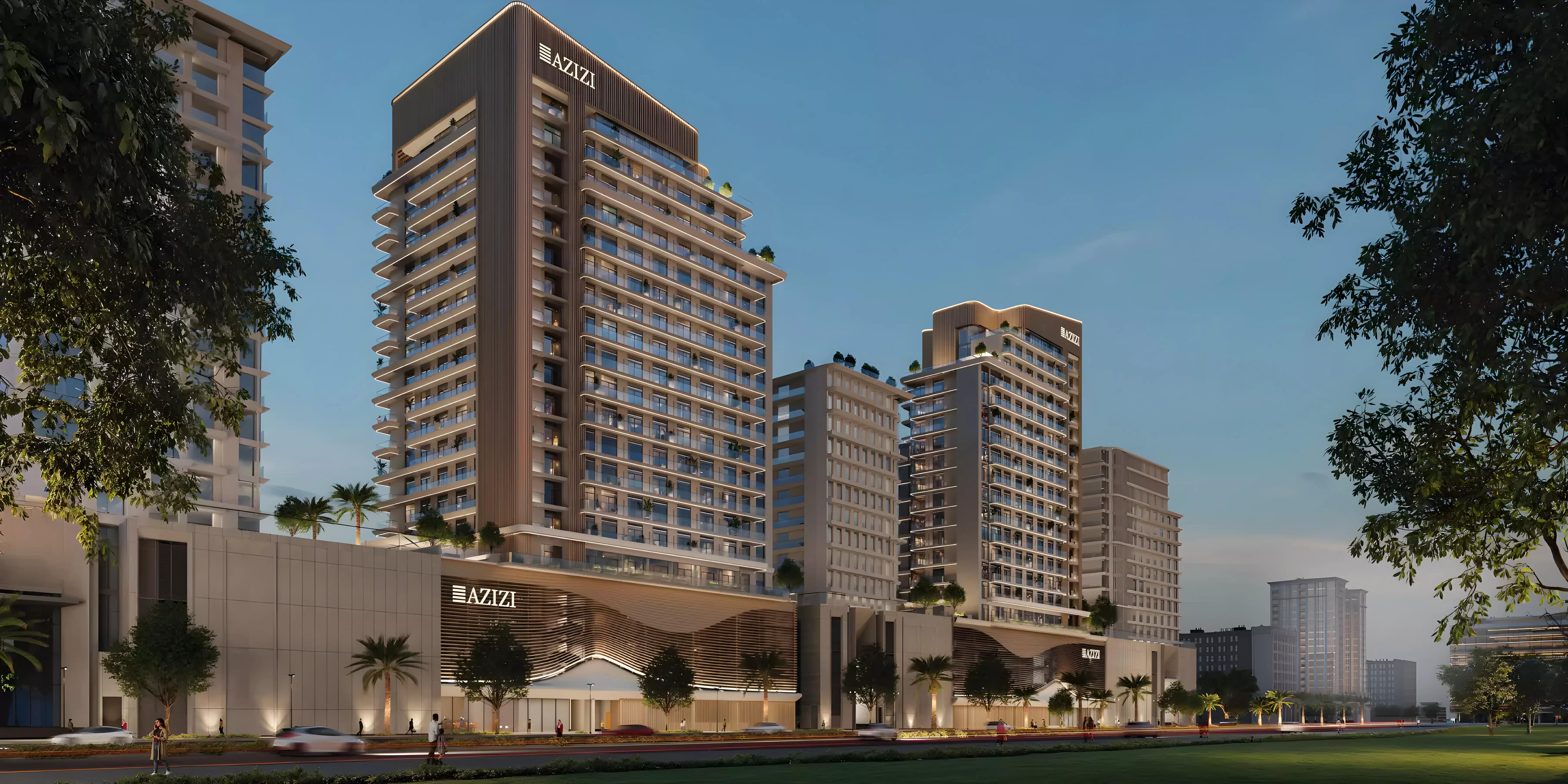 Azizi Leily residential tower against Dubai skyline