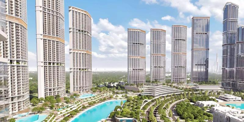 Sobha Hartland Phase 2 exterior view of residential towers in Bukadra, Dubai