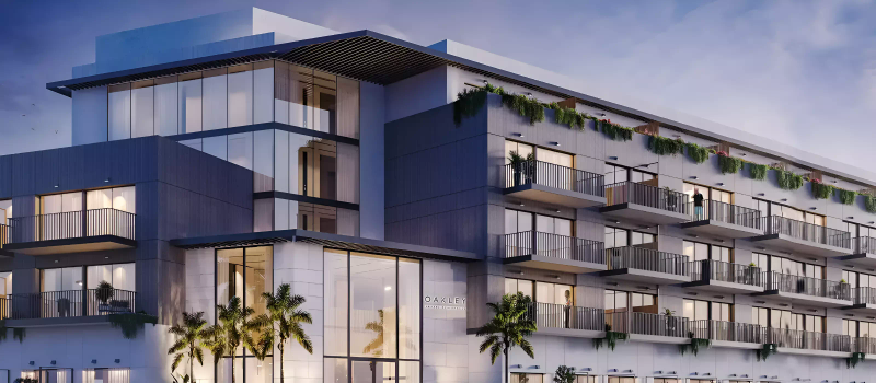 Oakley Square Residences building exterior, Jumeirah Village Circle, Dubai