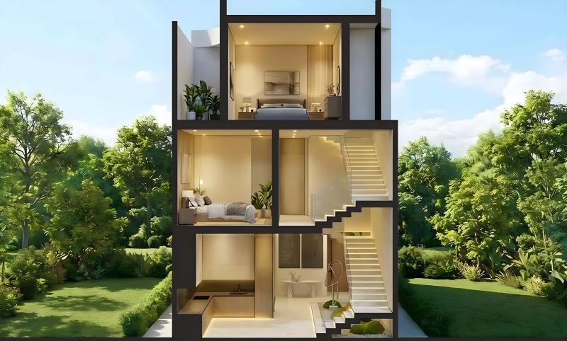 The Bloom at Lunaya villa exterior with landscaped frontage, Jebel Ali Village, Dubai