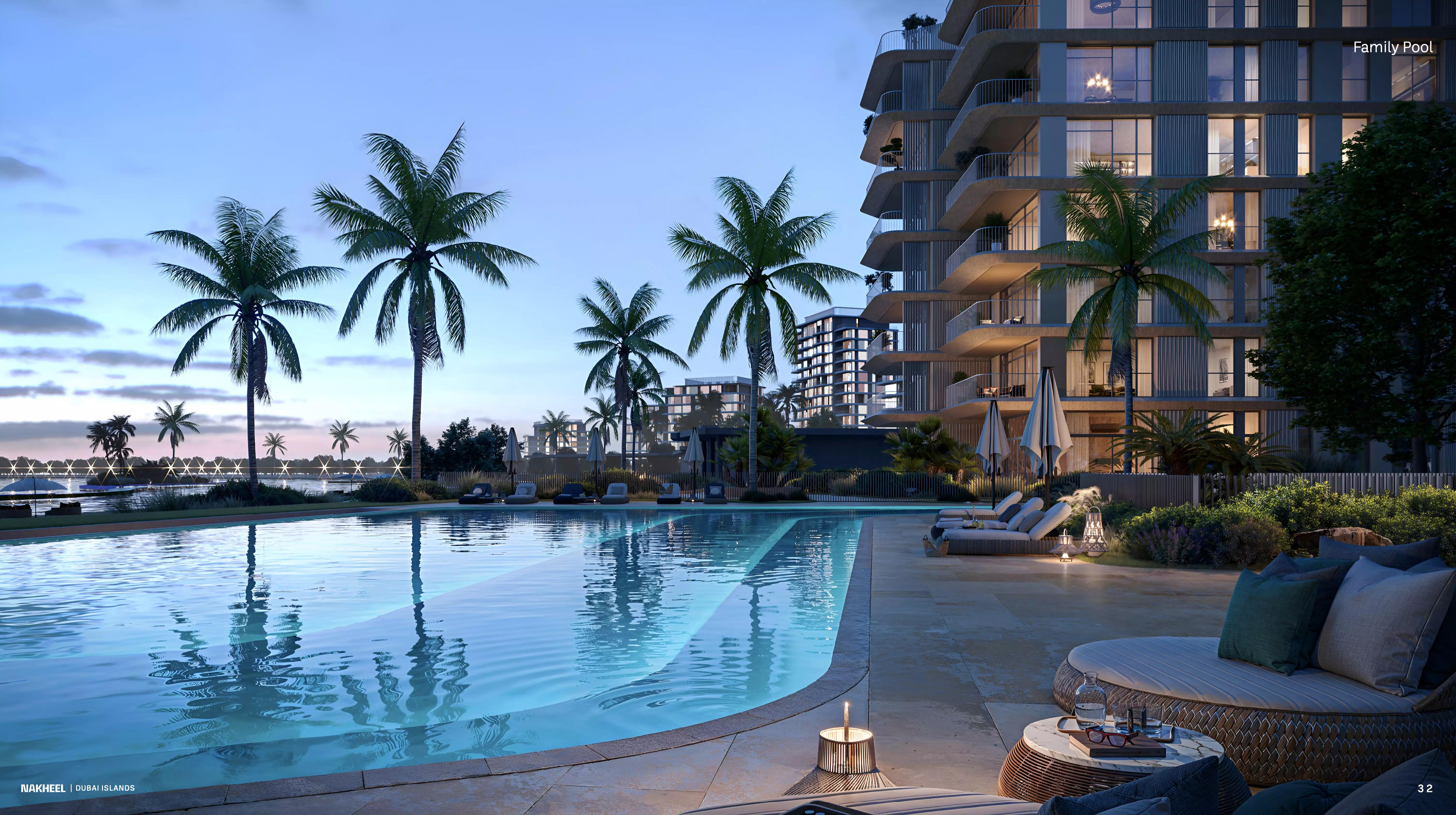 Bay Grove Residences Phase 3 infinity pool overlooking the water, Dubai Islands