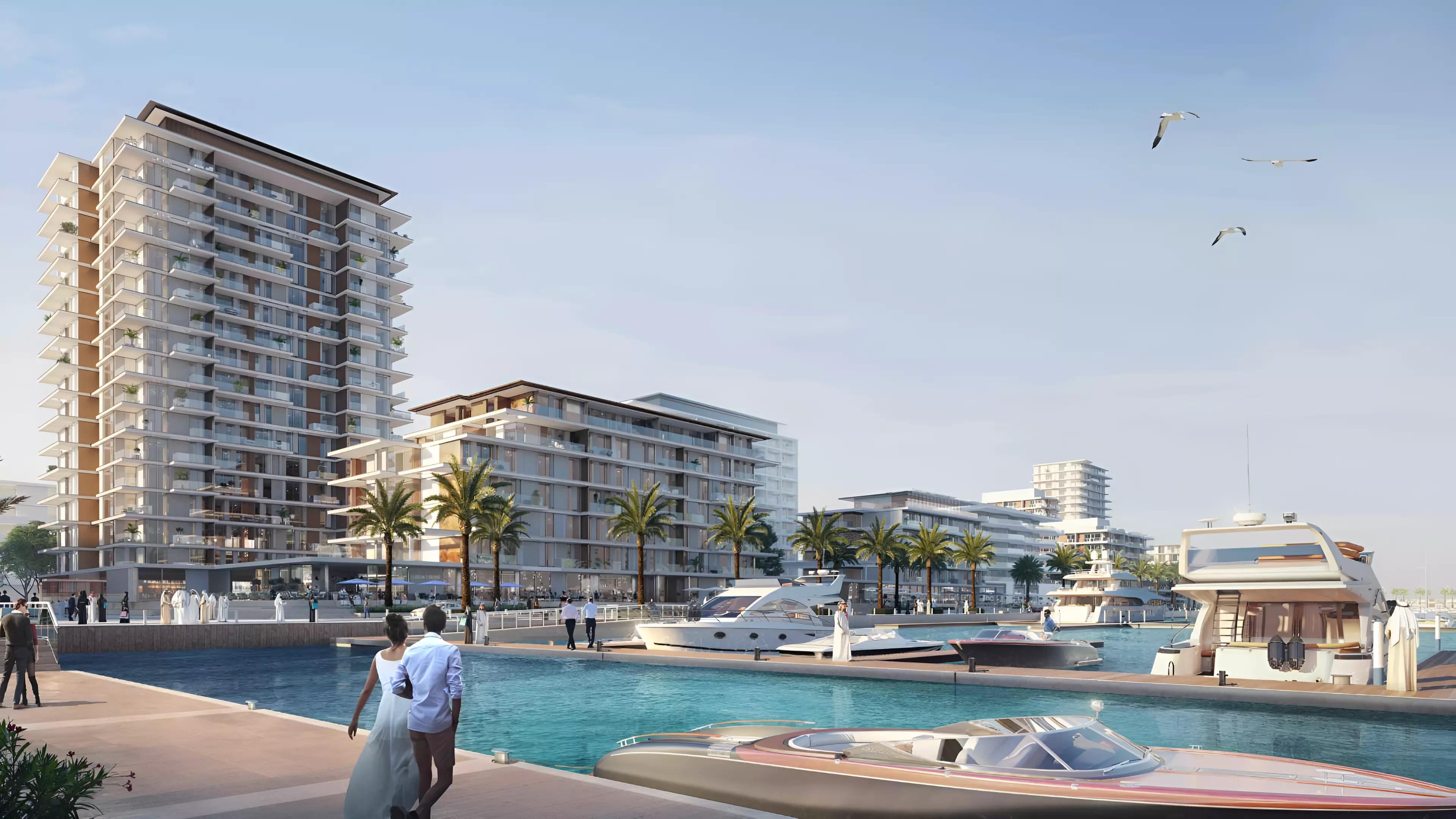 Marina Views building view with marina basin in the background, Mina Rashid, Dubai
