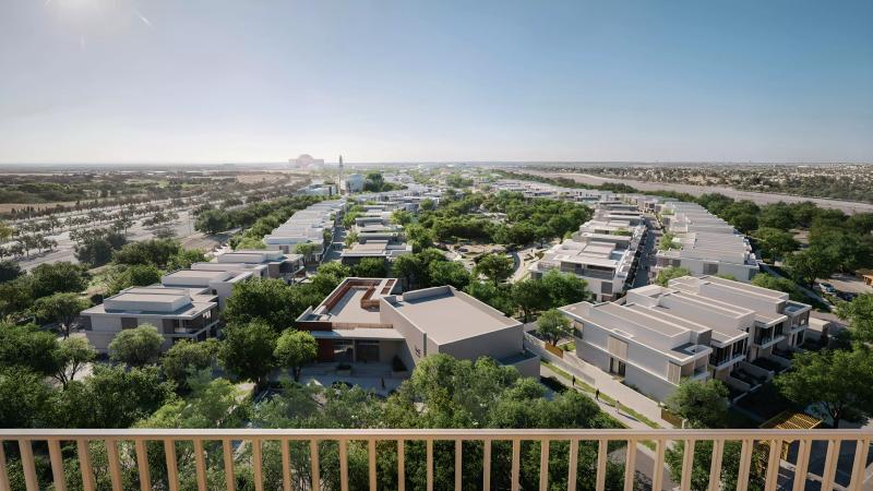 Roudah apartment building exterior render at Expo Valley Views, Expo City Dubai