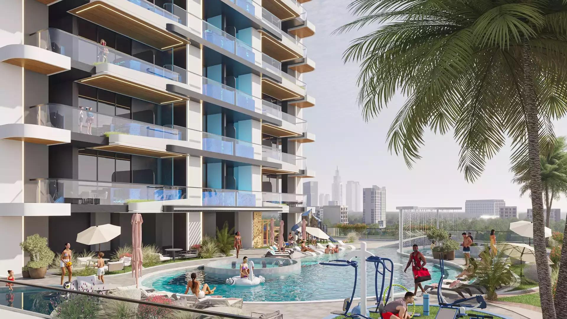 Samana Manhattan apartment building street view, JVC District 13, Dubai