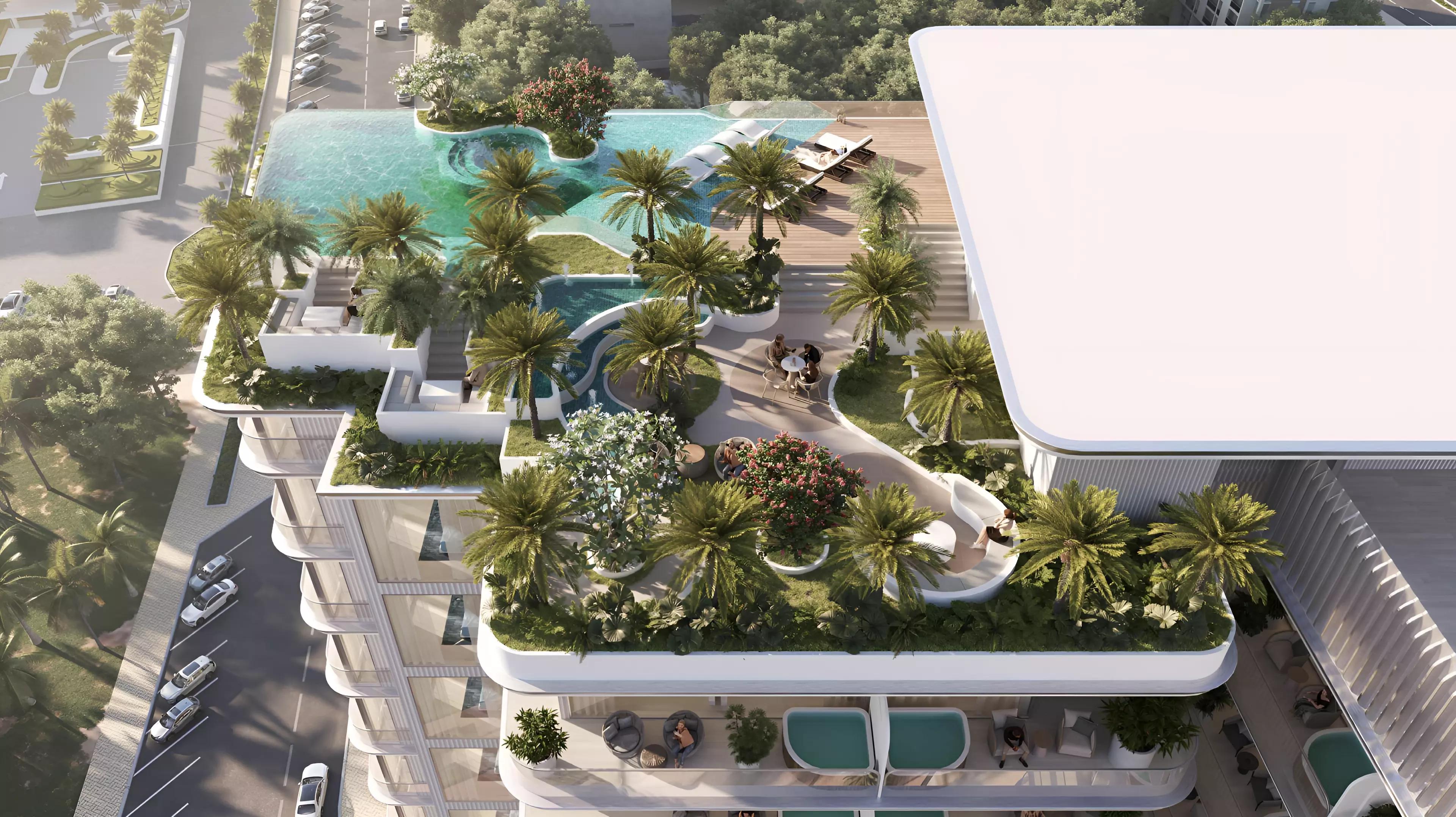 Exterior facade of Cove Edition 4 by Imtiaz apartment building, Dubai Land Residence Complex