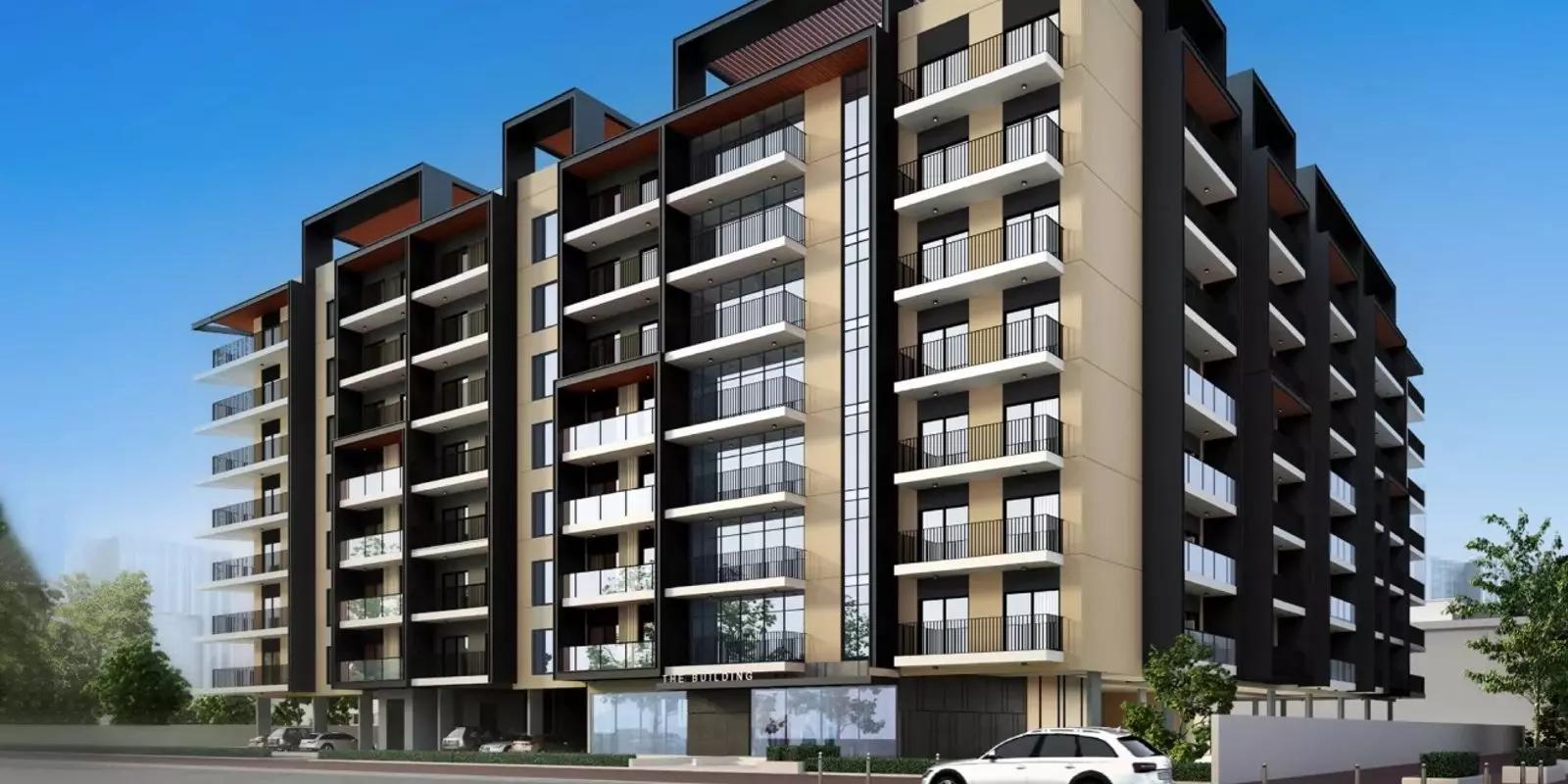 Divine Living apartment building exterior facade in Arjan, Dubai