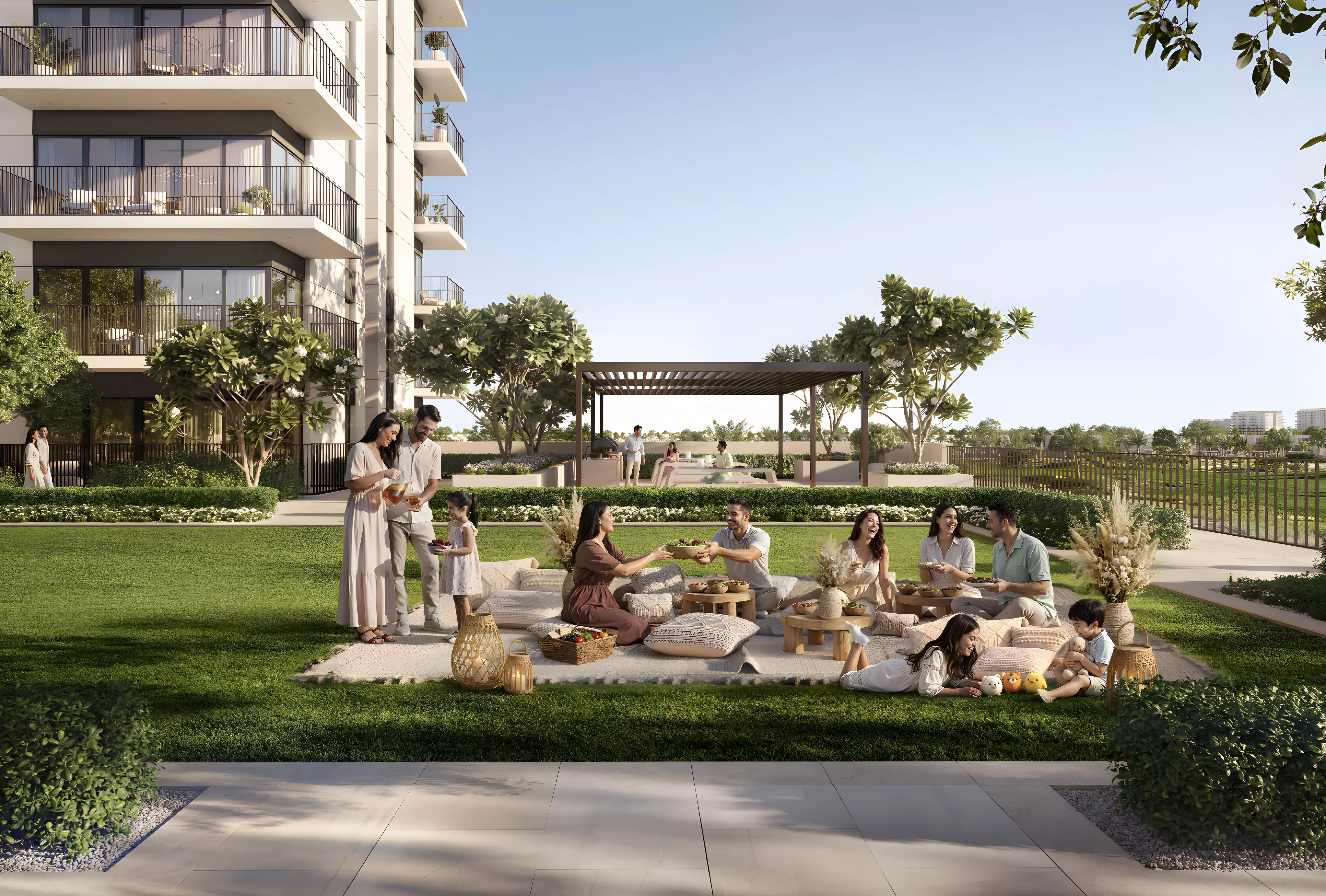 Golf Vale apartment terraces facing the 18-hole championship course, Emaar South
