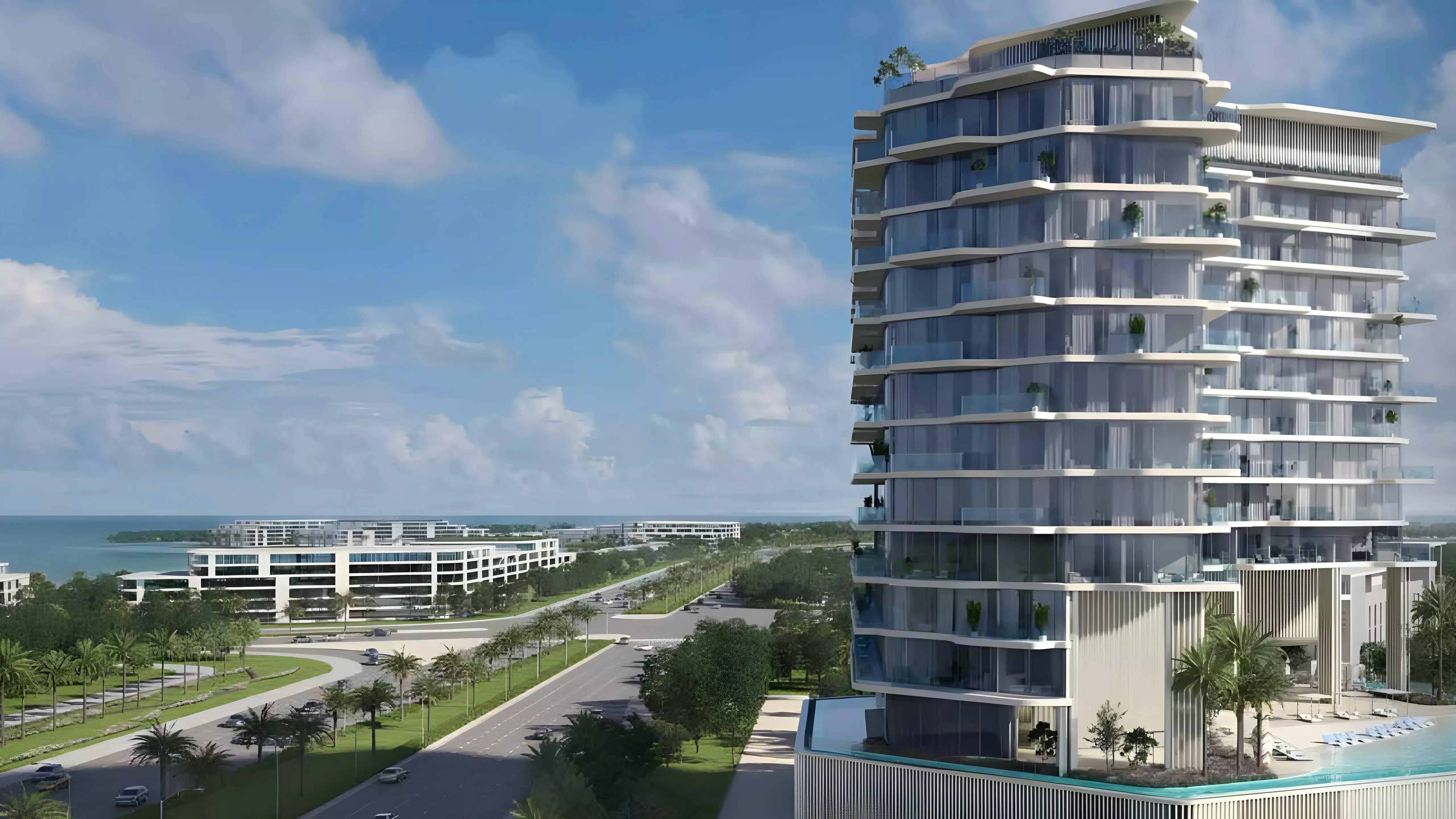 Octa Isle Interiors exterior tower view on Dubai Islands waterfront