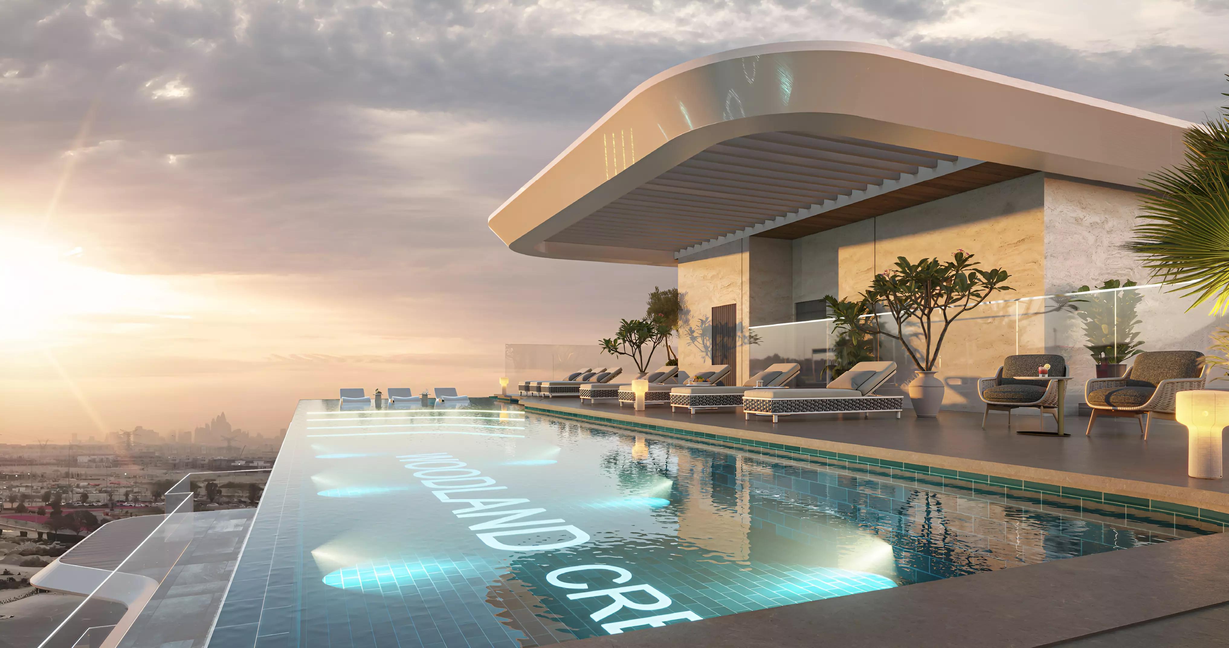 Woodland Crest residential building street view, Meydan, Dubai