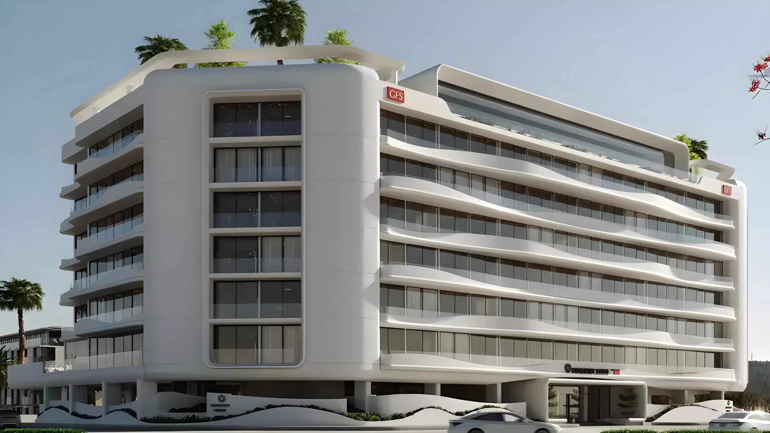 Coventry Curves apartment building exterior, Dubai Industrial City