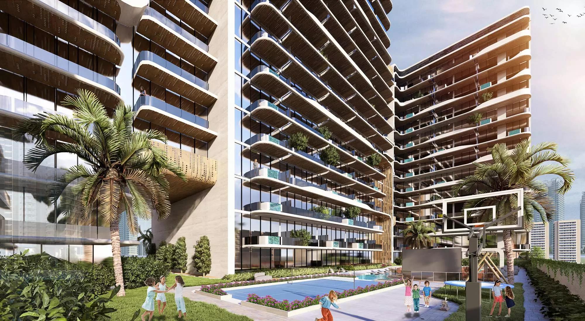 Alta building facade and entrance, Jumeirah Village Circle, Dubai