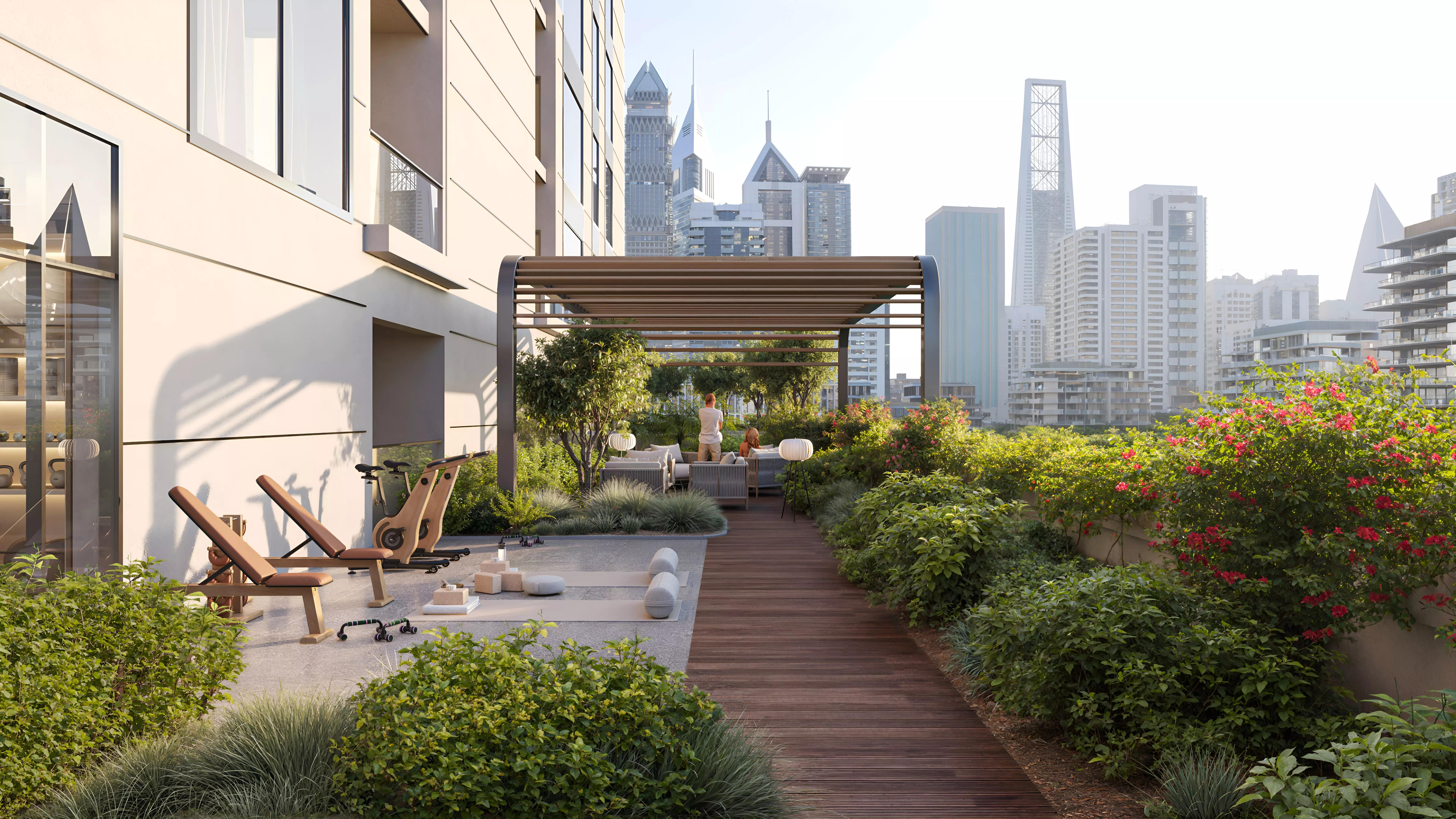 Enso Amber residential building facade and street-level entrance, Al Satwa, Dubai