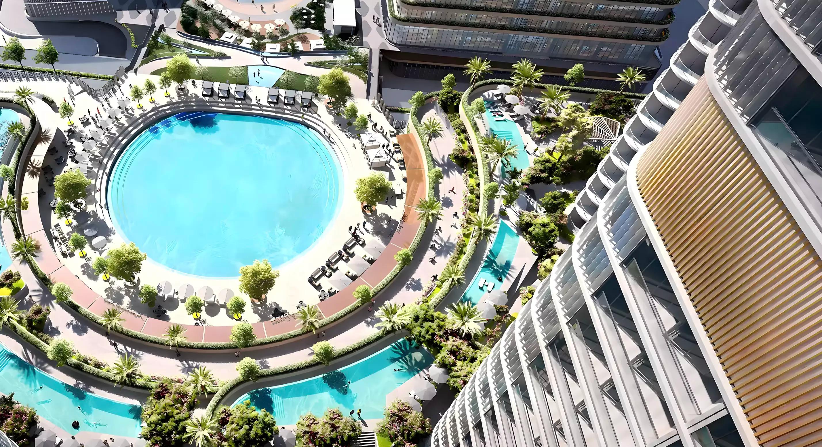 Skyvue Stellar amenity deck with pool, Sobha Hartland II, Dubai