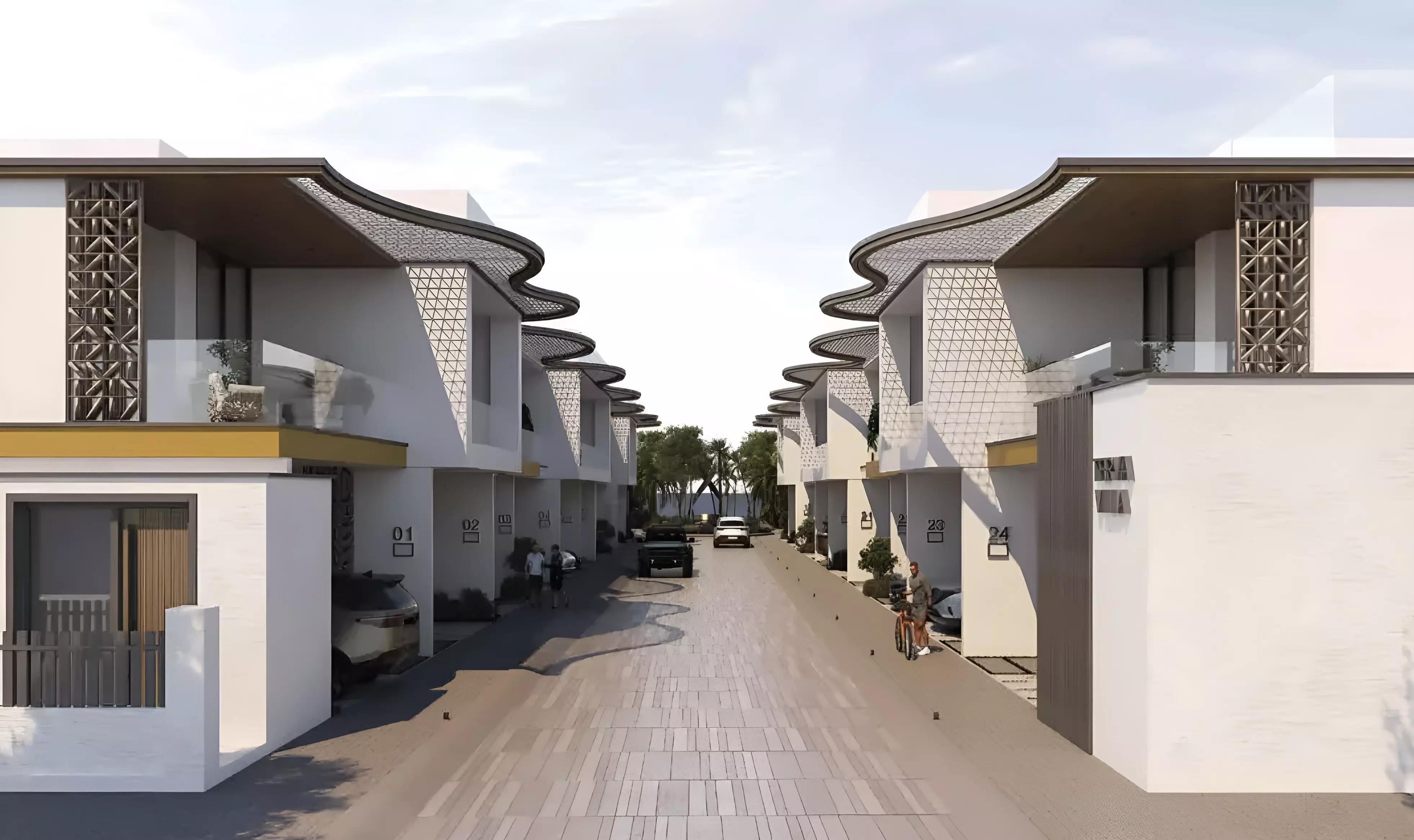 Terva Homes community pathway and landscaped greenery, Dubai Industrial City