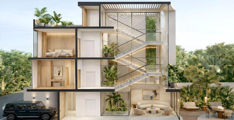 The Rise at Lunaya villa exterior with landscaped frontage, Jebel Ali Village, Dubai