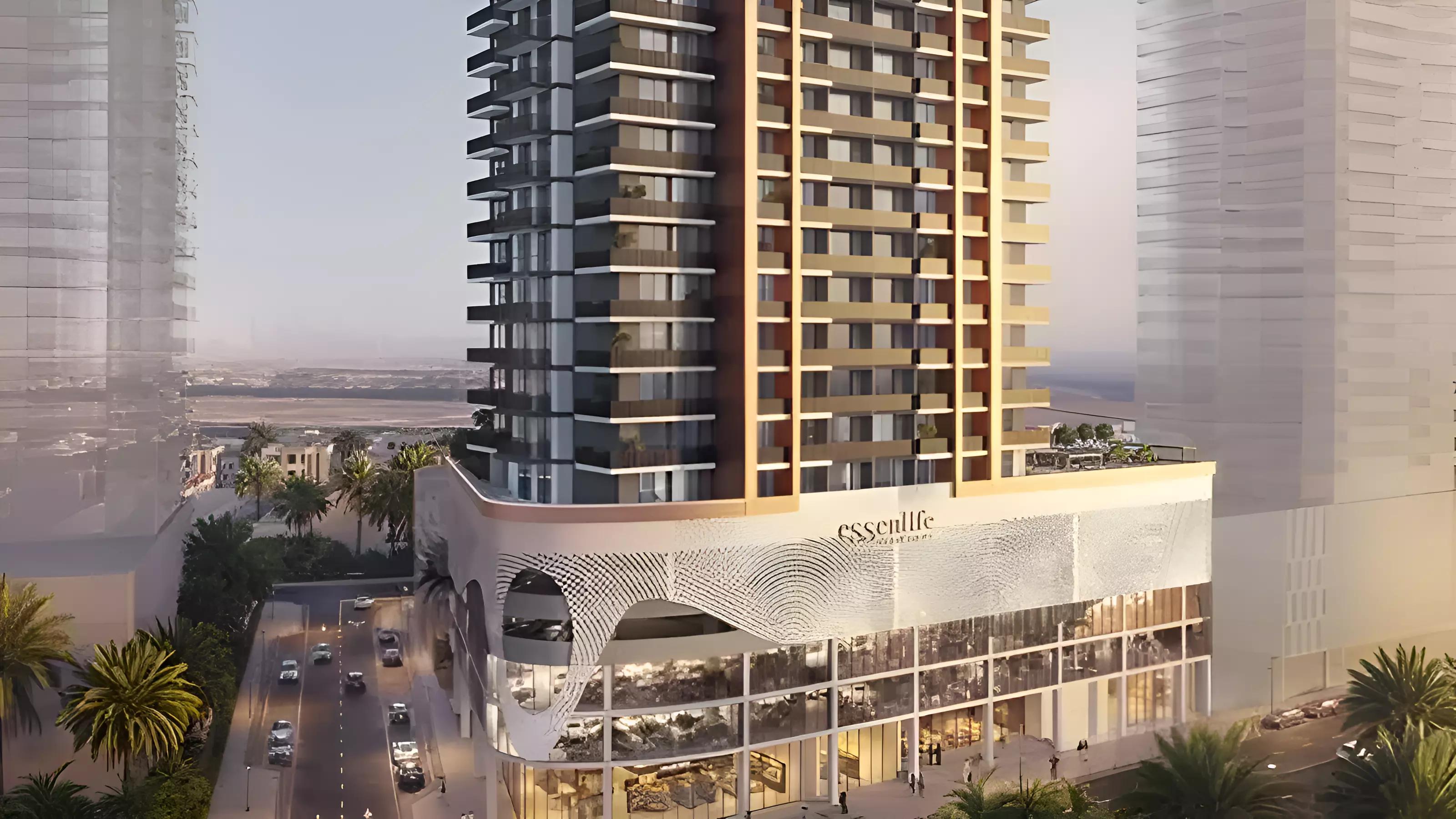 Essenlife exterior building facade in Jumeirah Village Triangle, Dubai