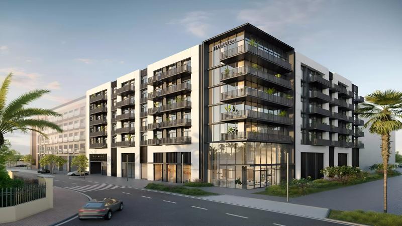 Belmont Residences building exterior, Jumeirah Village Triangle, Dubai