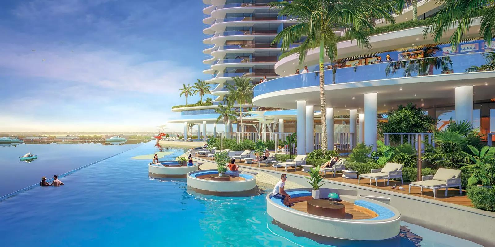 Oceanz by Danube infinity pool deck overlooking the water