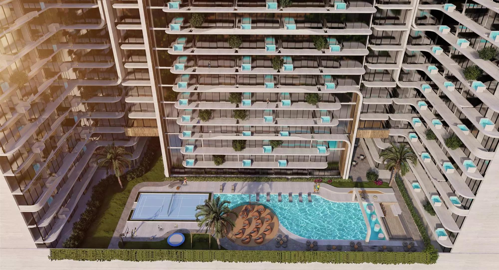 Alta swimming pool and outdoor deck area, JVC, Dubai