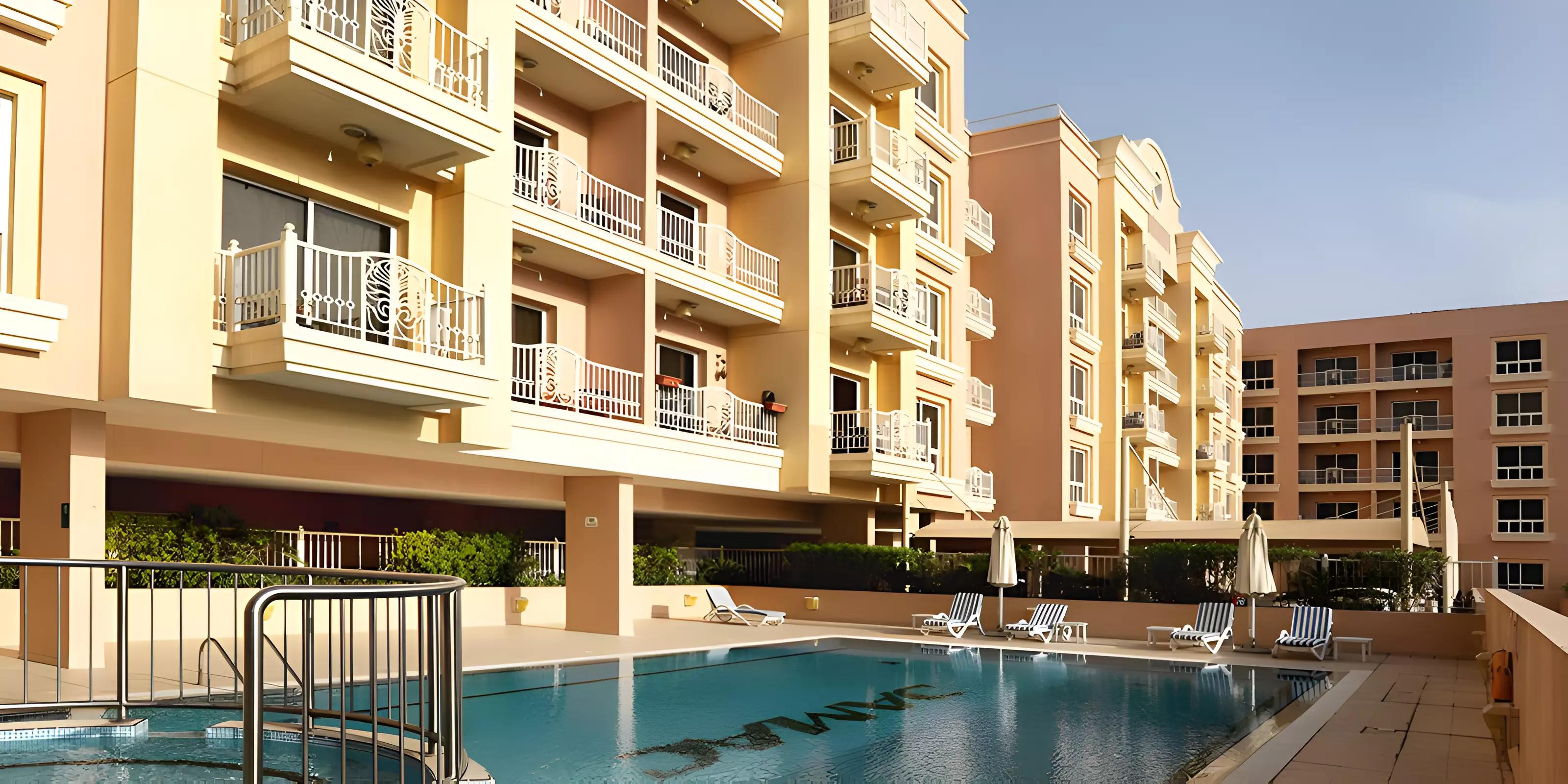Gardenia 1 exterior view showing amenity deck, Jumeirah Village Circle