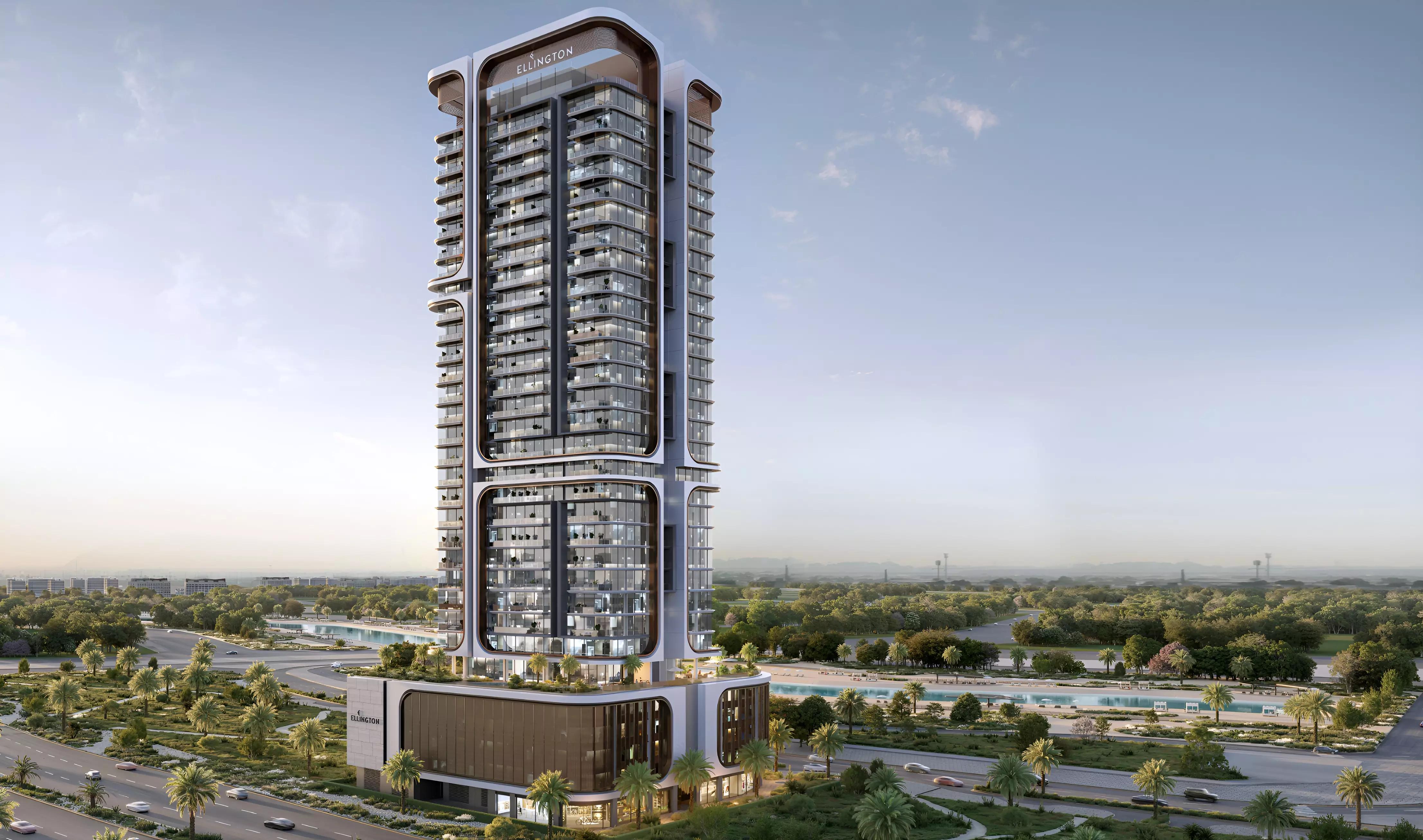 Belmore Residences exterior tower view, Sobha Hartland II, Bukadra, Dubai