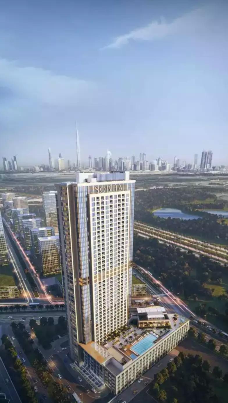 Shared swimming pool deck with landscaped surroundings, Sobha Creek Vistas Grande, Dubai