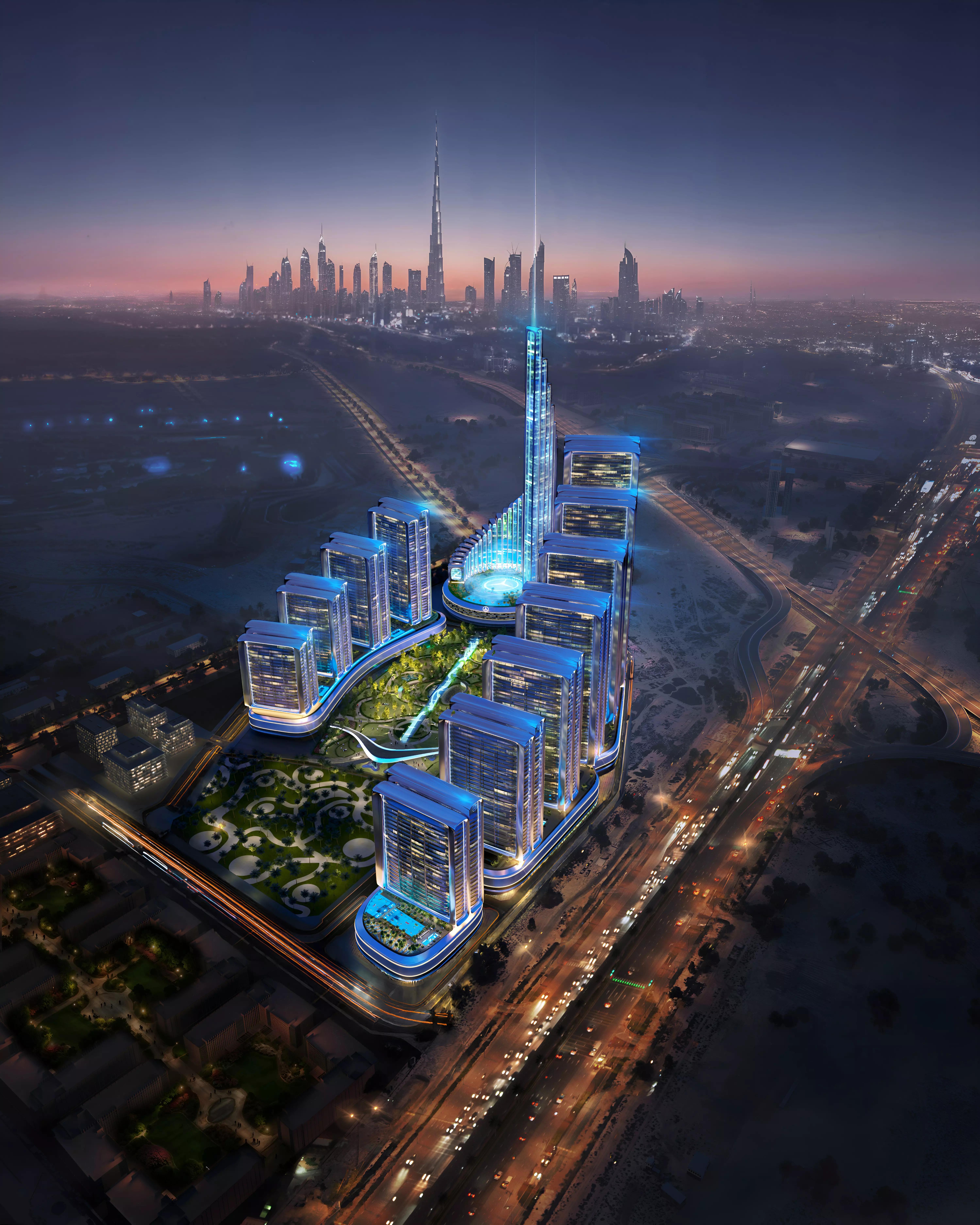 Binghatti Maybach residential facade with branded architectural detailing, Dubai