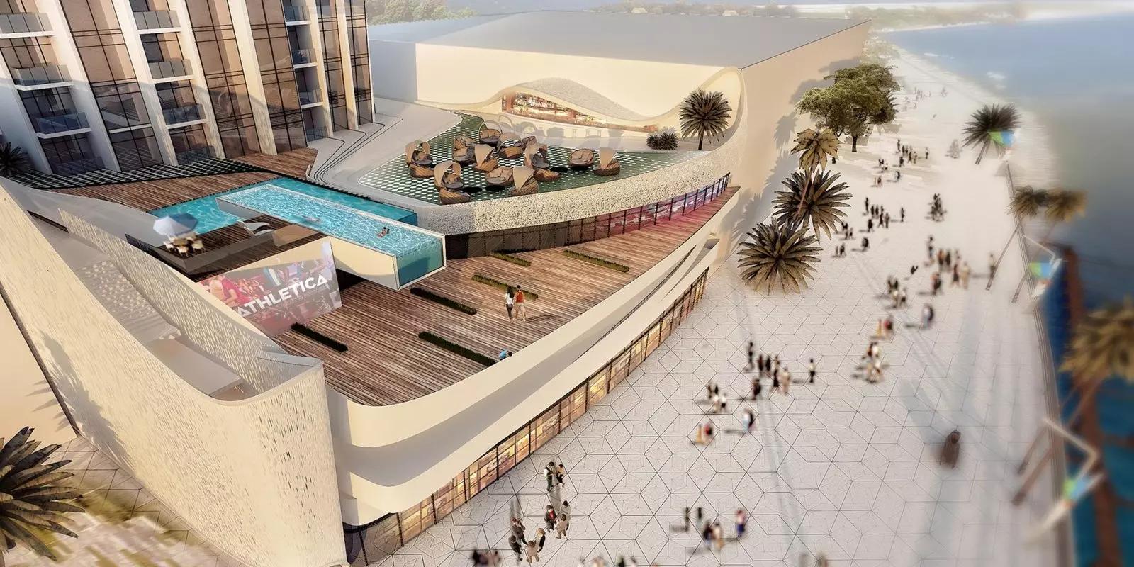 Anwa Phase 2 amenity deck with pool area, Dubai Maritime City