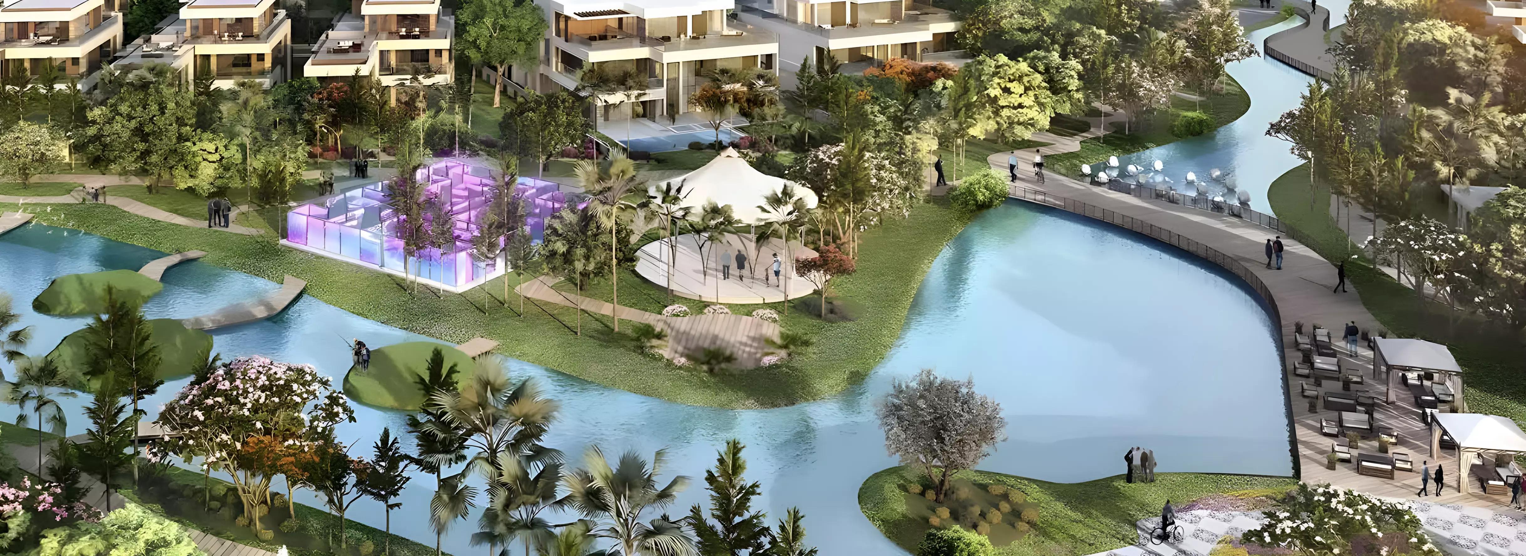 Seychelles amenity courtyard with greenery, DAMAC Islands, Dubai