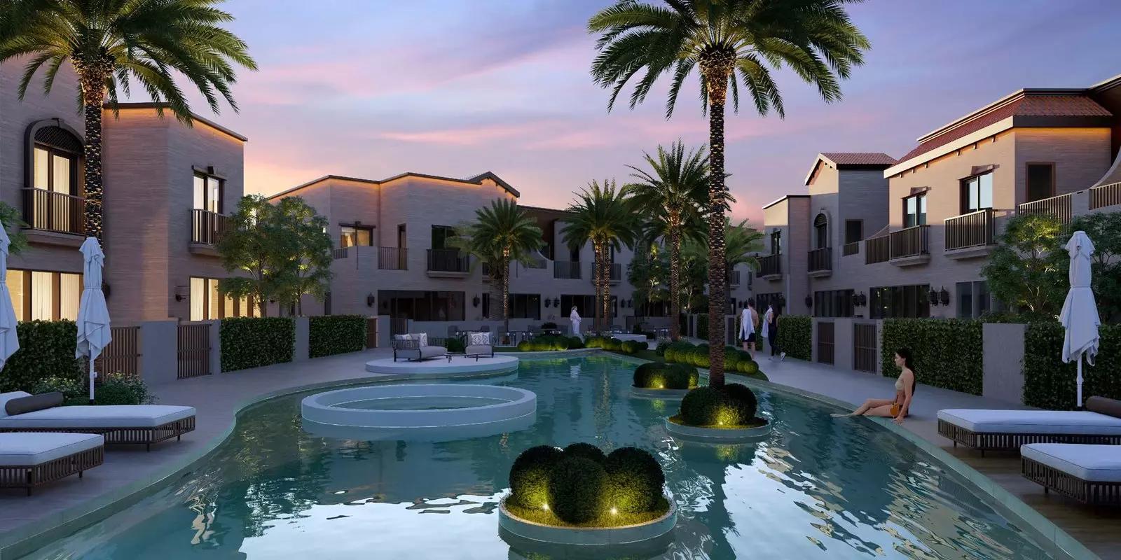 Jasmine Lane villa facade and entrance detail, Jumeirah Golf Estates, Dubai
