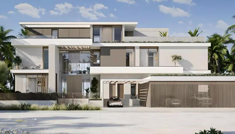 Bay Villas Phase 3 exterior facade with landscaped entrance, Dubai Islands