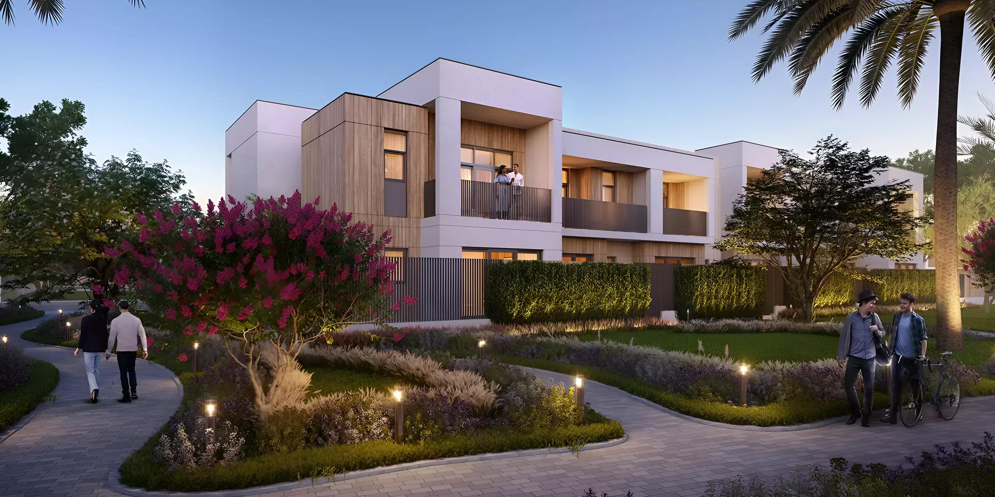 Raya townhouse exterior with landscaped garden, Arabian Ranches 3, Dubai