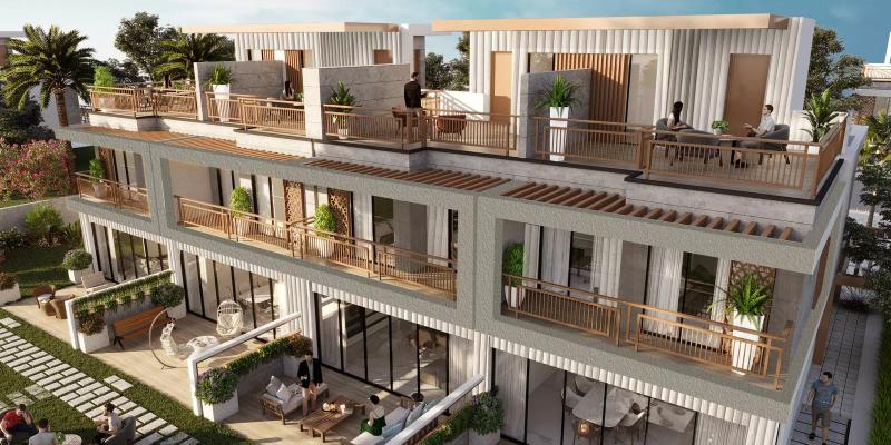 Camelia townhouse exterior with landscaped front garden, DAMAC Hills, Dubai