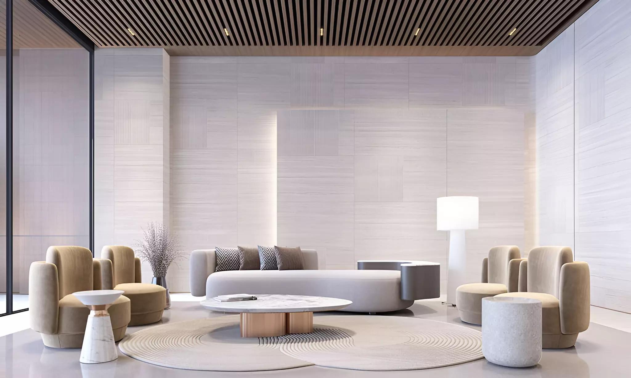 Guzel Tower residential entrance and podium, JVT, Dubai