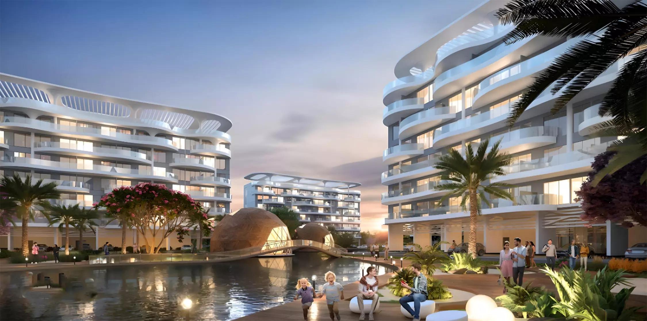 Damac Lagoon Views exterior facade with lagoon-facing balconies, DAMAC Lagoons, Dubai