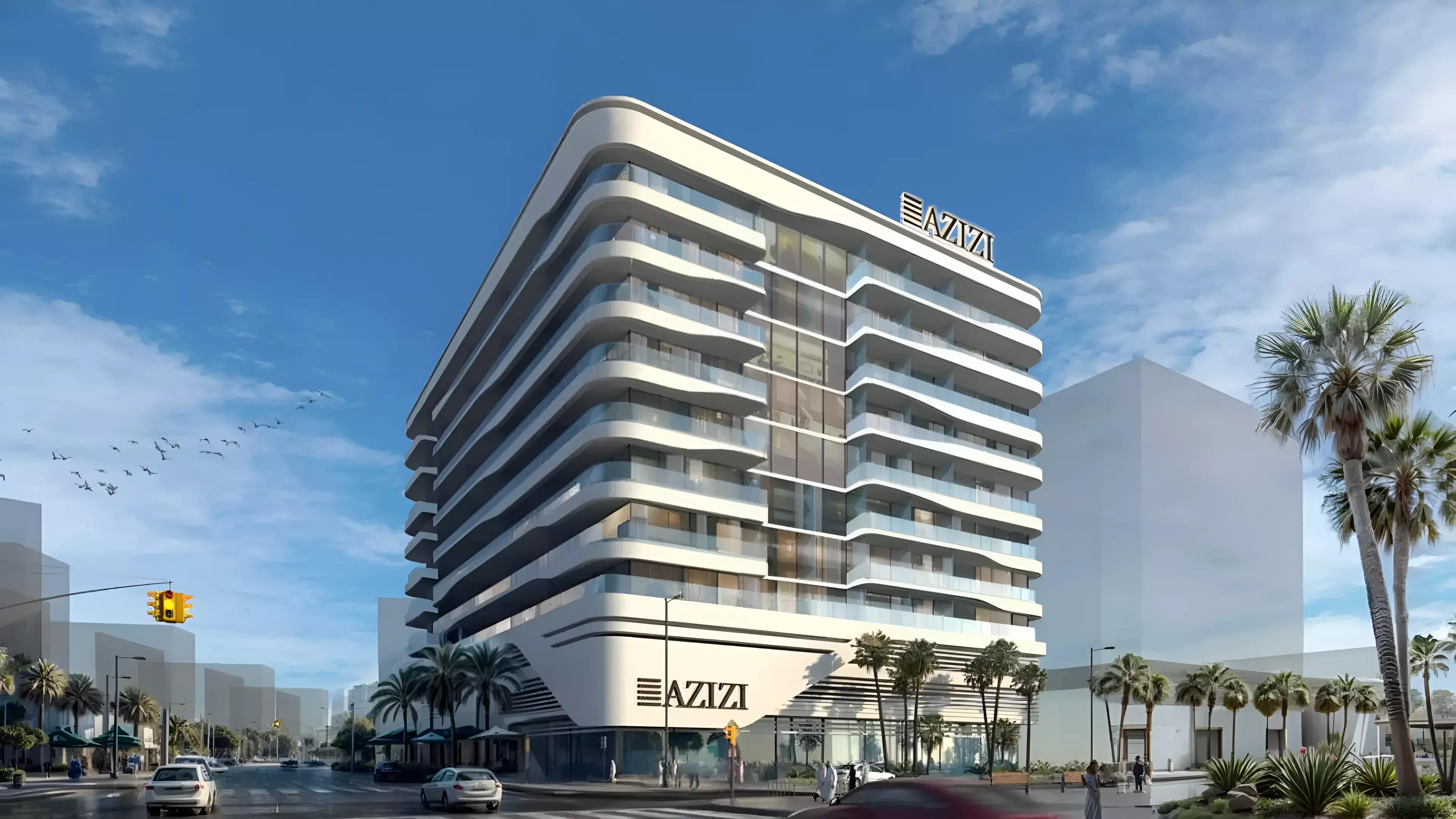 Azizi Raffi apartment tower exterior view, Al Furjan, Dubai