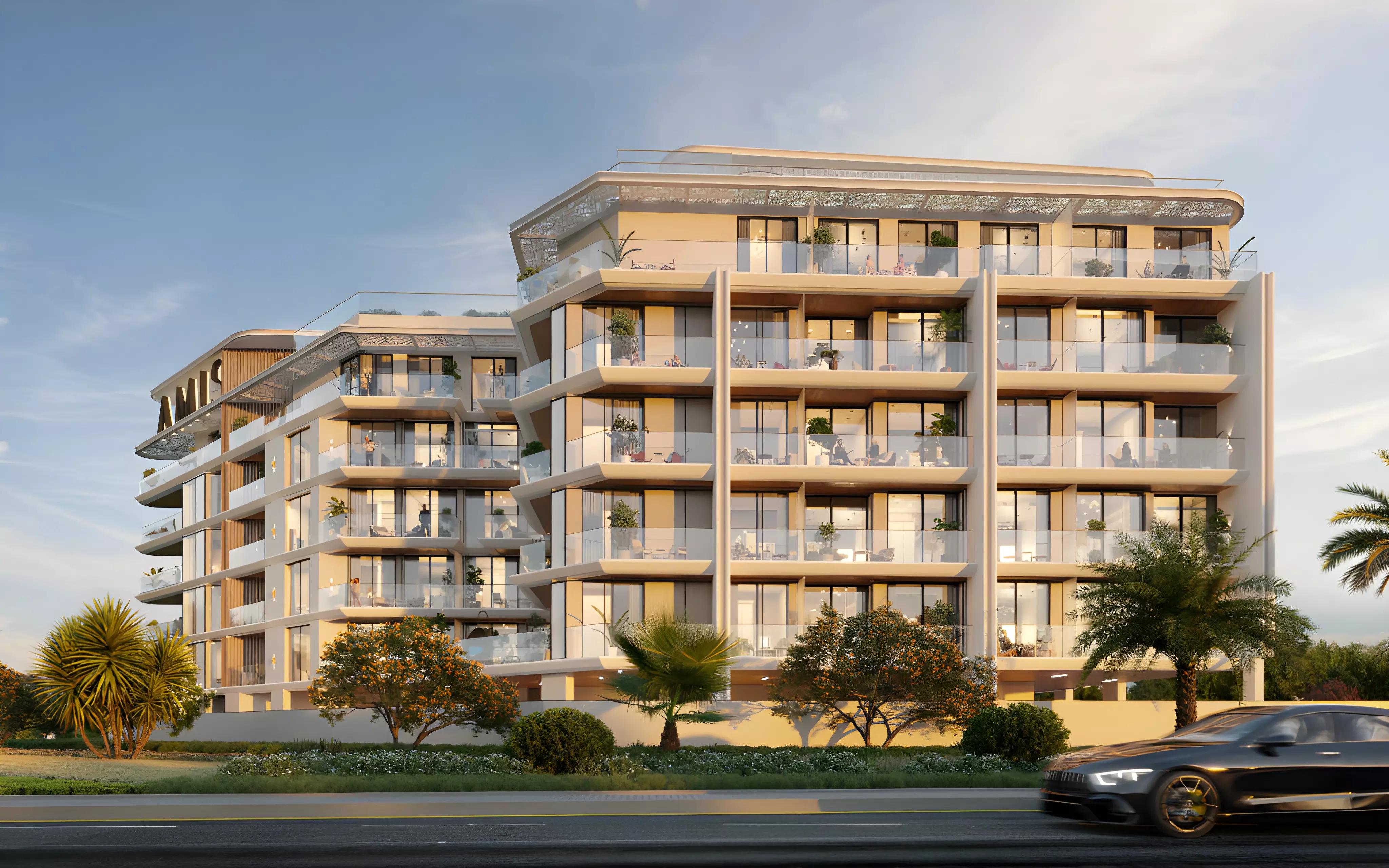 Woodland Terraces building entrance and lobby exterior, Dubai