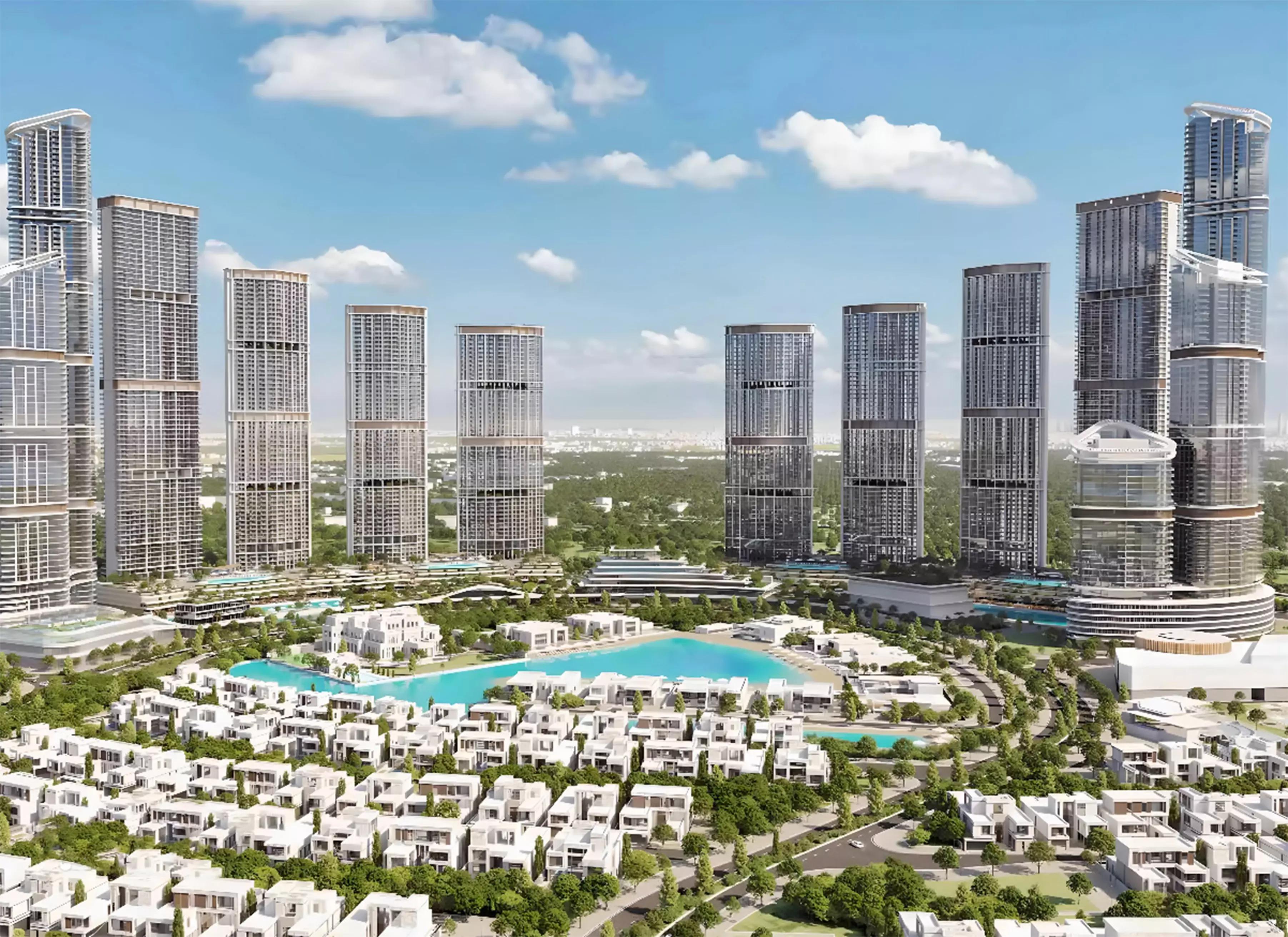320 Riverside Crescent building facade and landscaping, Sobha Hartland II