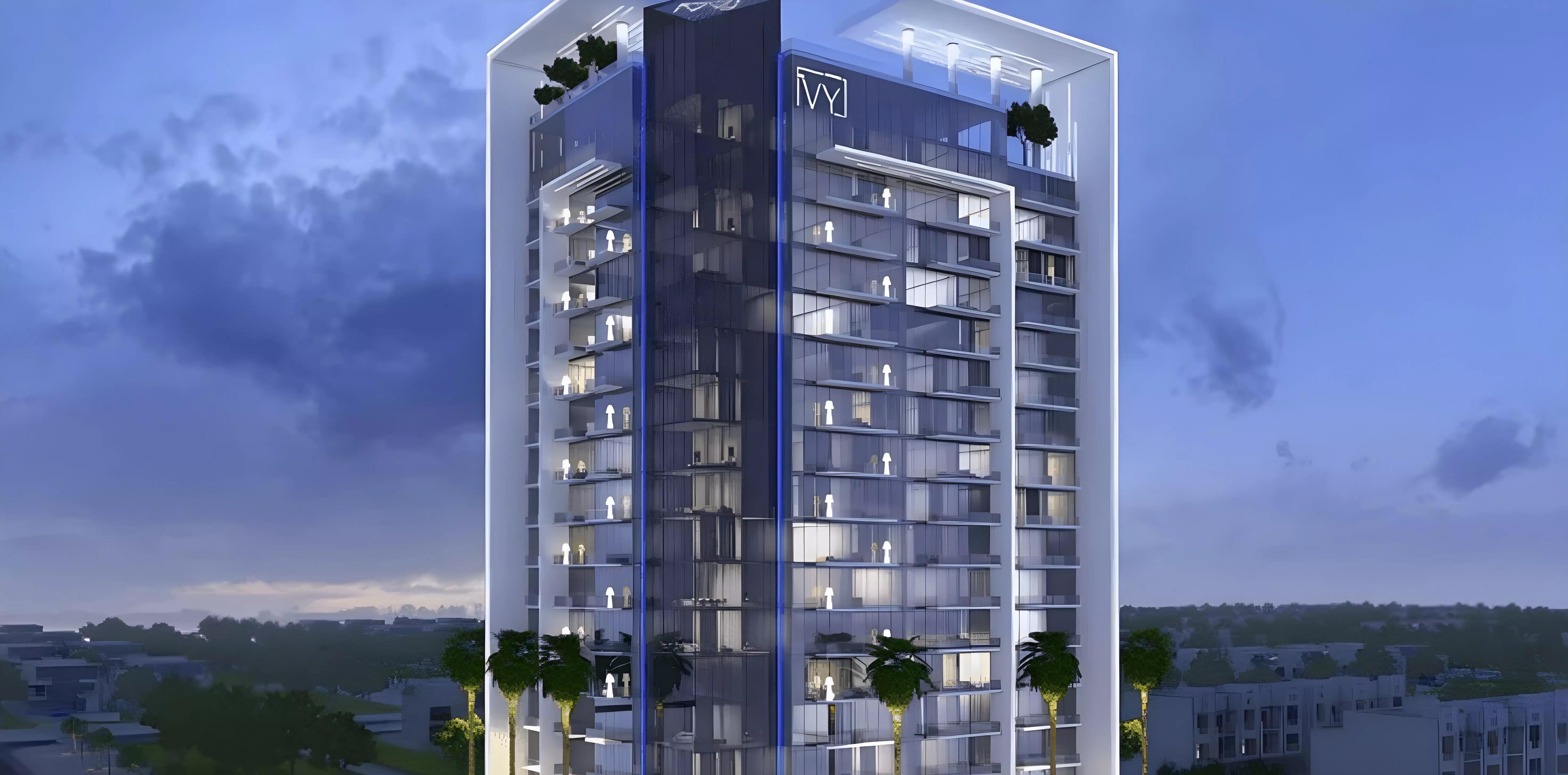 Exterior facade of The Ivy apartment building in Jumeirah Village Triangle, Dubai